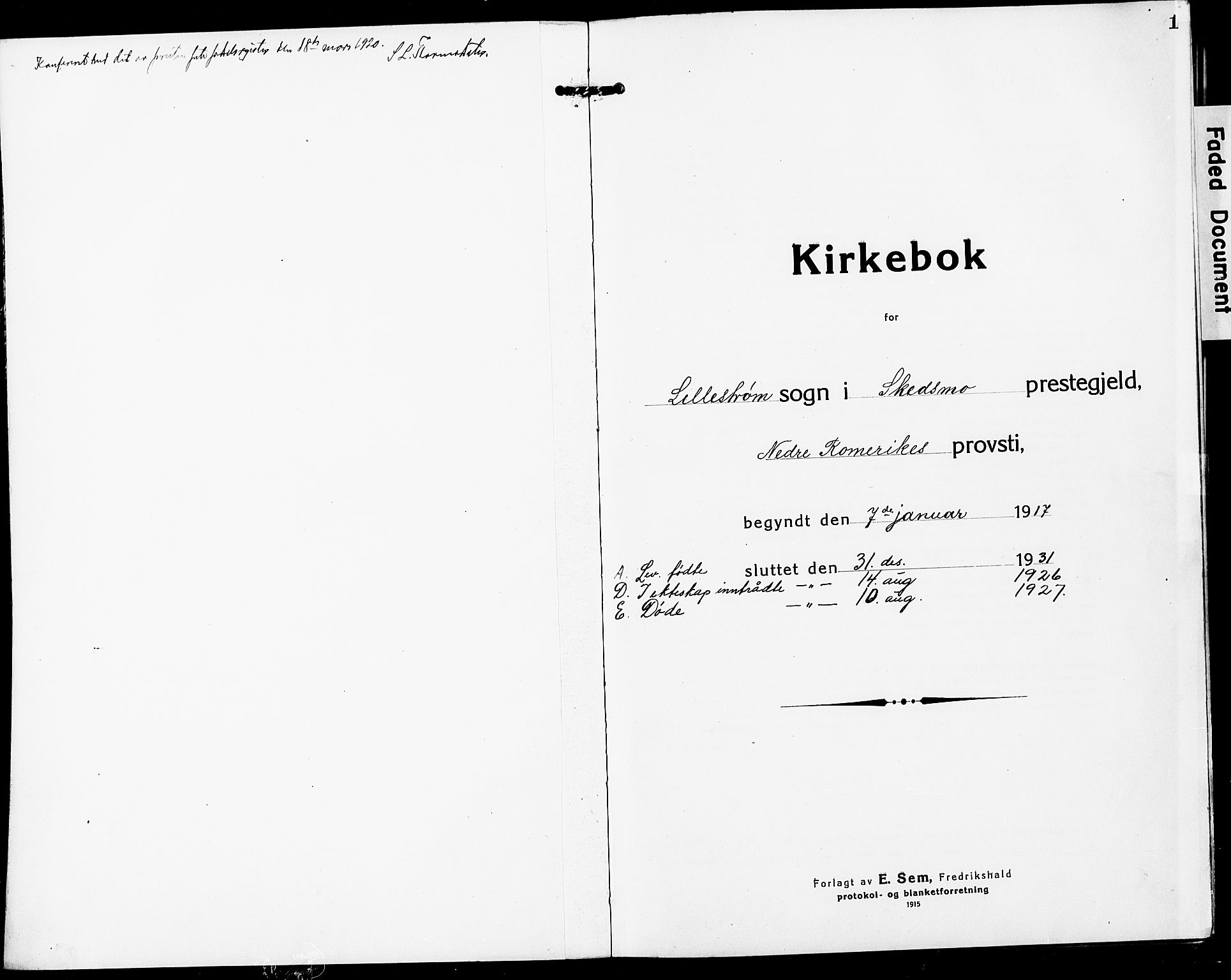 Skedsmo prestekontor Kirkebøker, SAO/A-10033a/G/Gc/L0002: Parish register (copy) no. III 2, 1917-1931, p. 1