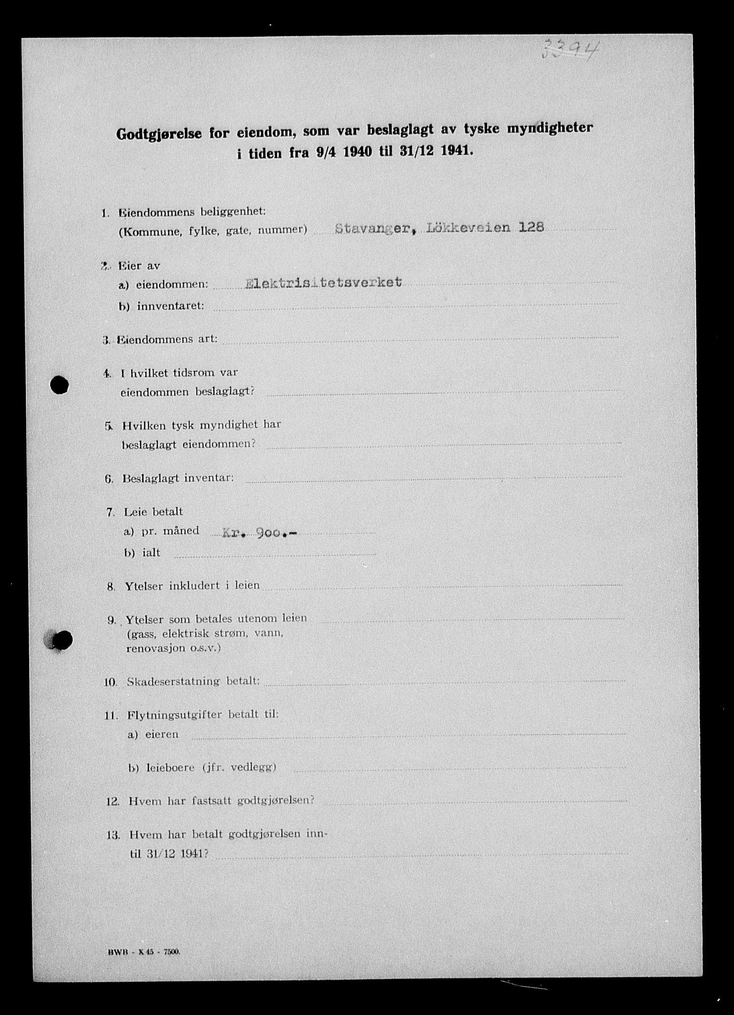 Justisdepartementet, Tilbakeføringskontoret for inndratte formuer, AV/RA-S-1564/I/L1014: Godtgjørelse for beslaglagt eiendom, 1940-1941, p. 28