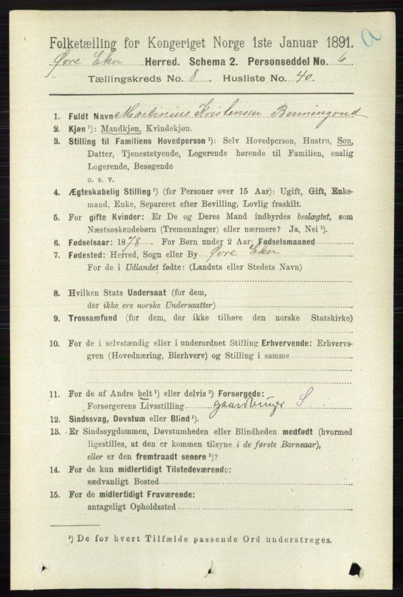 RA, 1891 census for 0624 Øvre Eiker, 1891, p. 3456