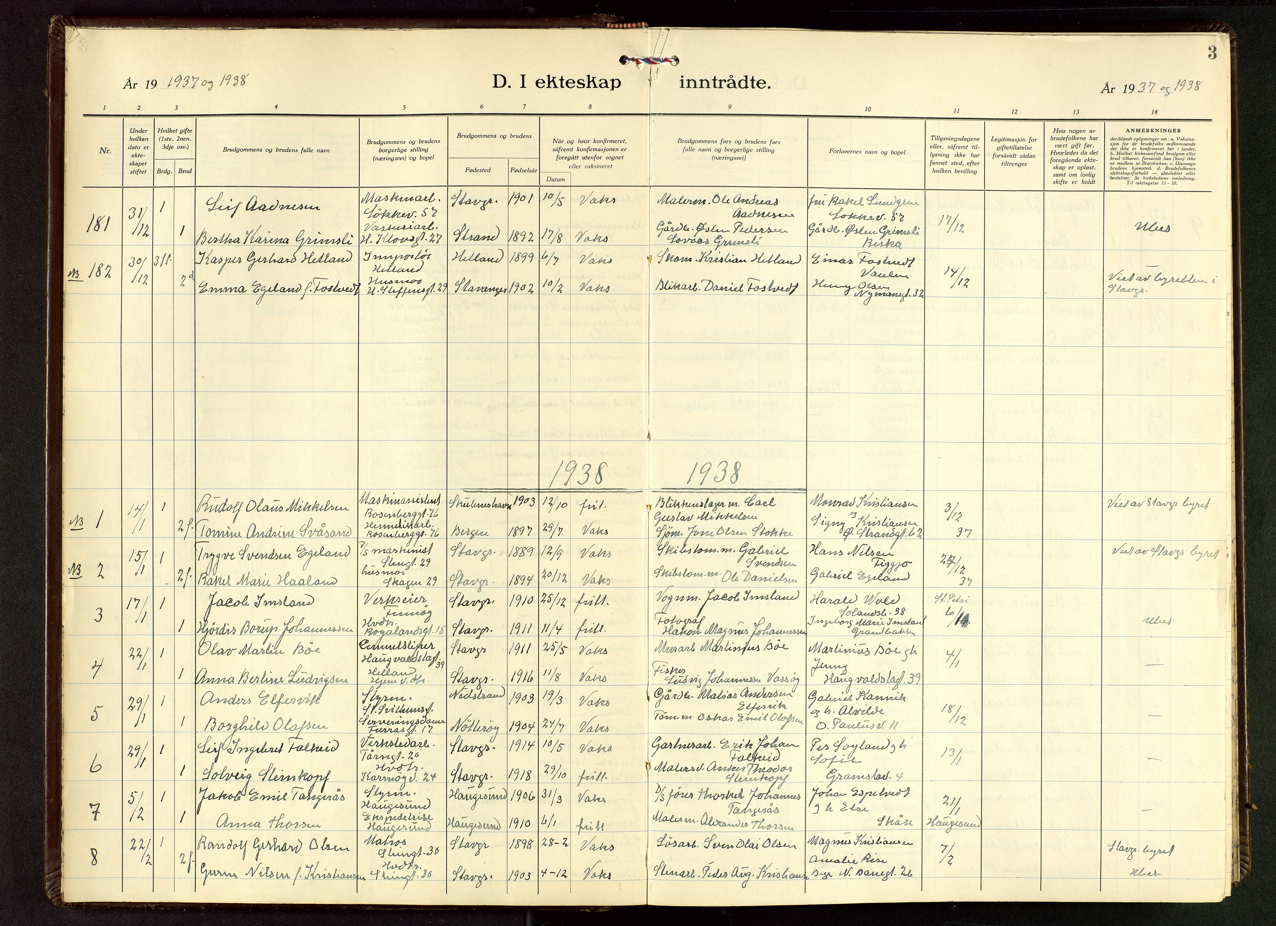 Domkirken sokneprestkontor, AV/SAST-A-101812/001/30/30BB/L0022: Parish register (copy) no. B 22, 1937-1949, p. 3