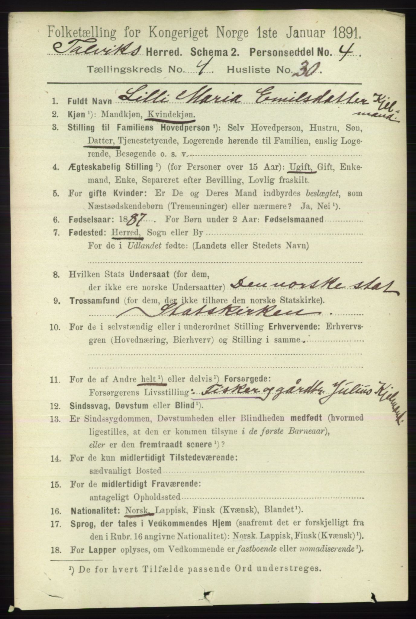 RA, 1891 census for 2013 Talvik, 1891, p. 1299