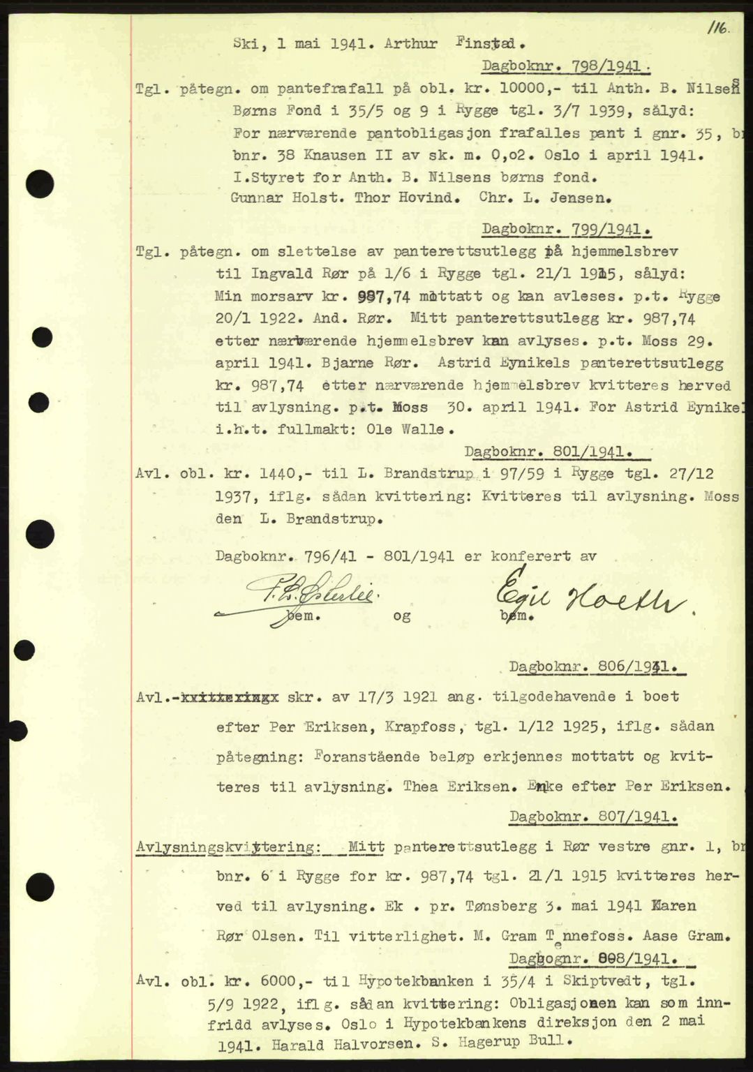 Moss sorenskriveri, SAO/A-10168: Mortgage book no. B10, 1940-1941, Diary no: : 798/1941