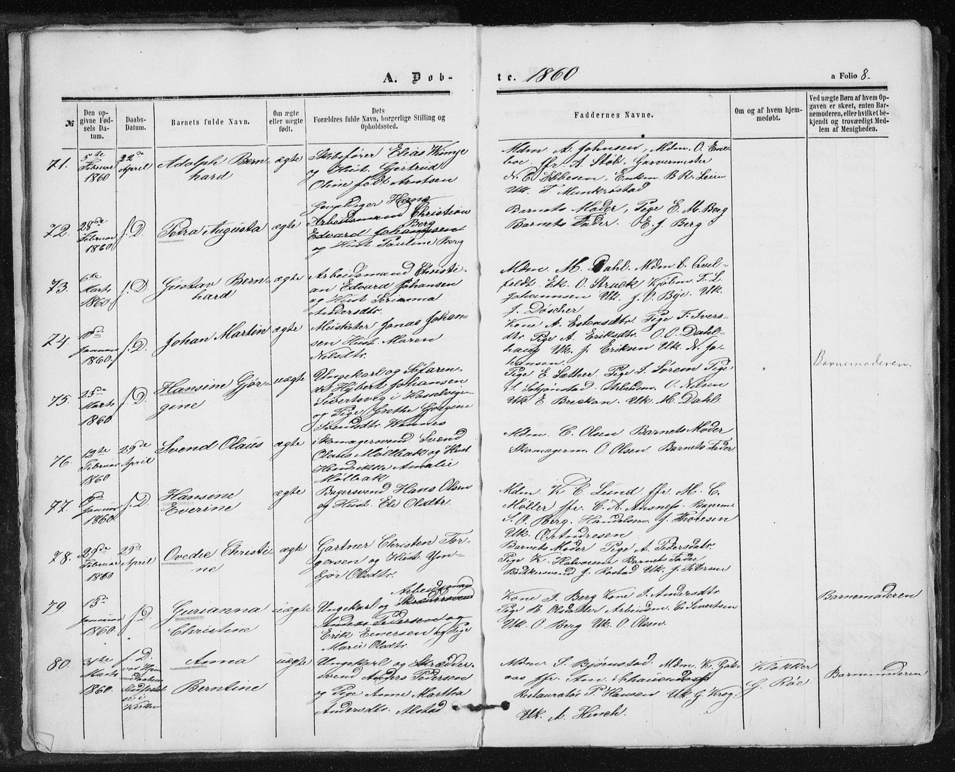 Ministerialprotokoller, klokkerbøker og fødselsregistre - Sør-Trøndelag, SAT/A-1456/602/L0115: Parish register (official) no. 602A13, 1860-1872, p. 8