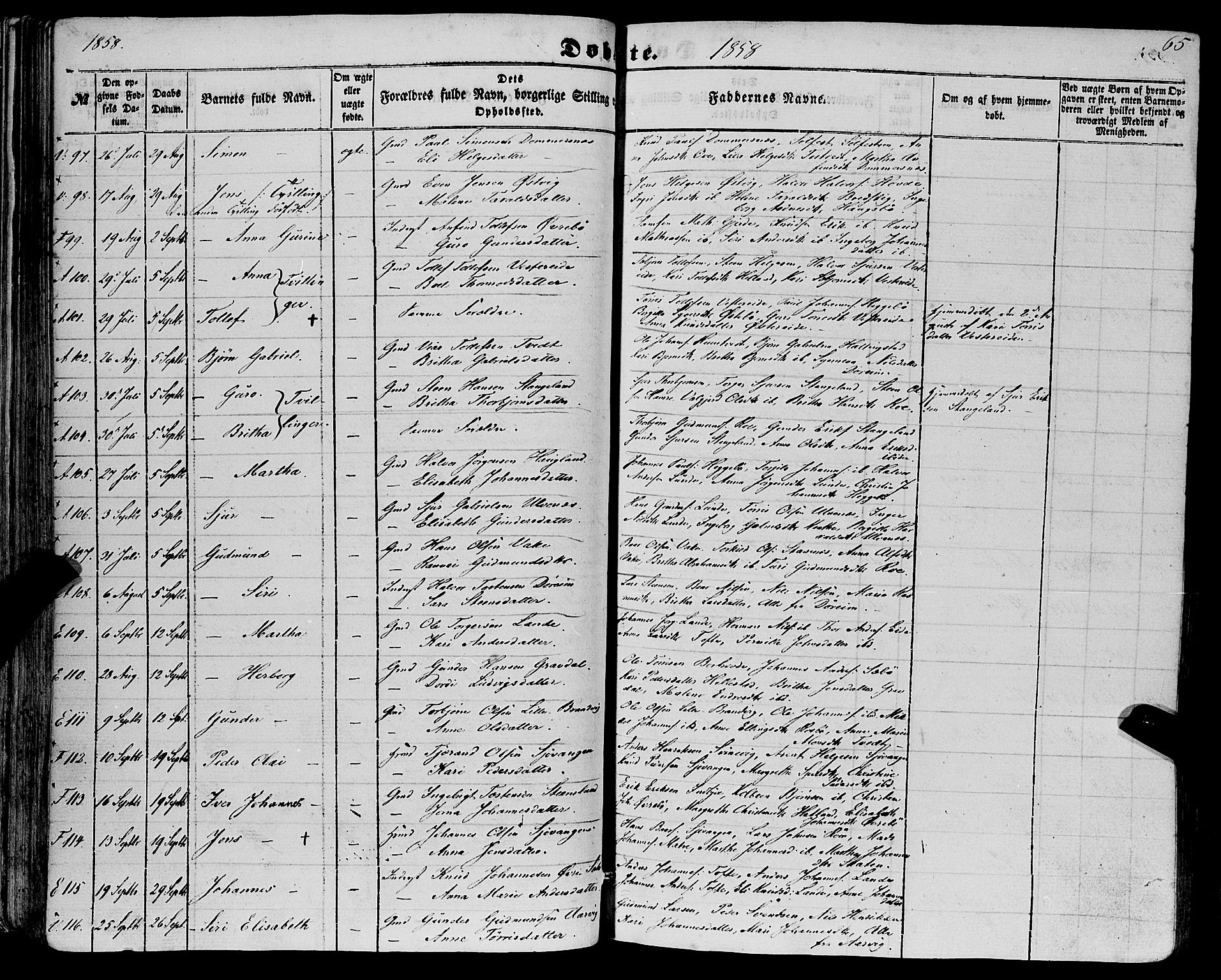 Fjelberg sokneprestembete, AV/SAB-A-75201/H/Haa: Parish register (official) no. A 7, 1851-1867, p. 65