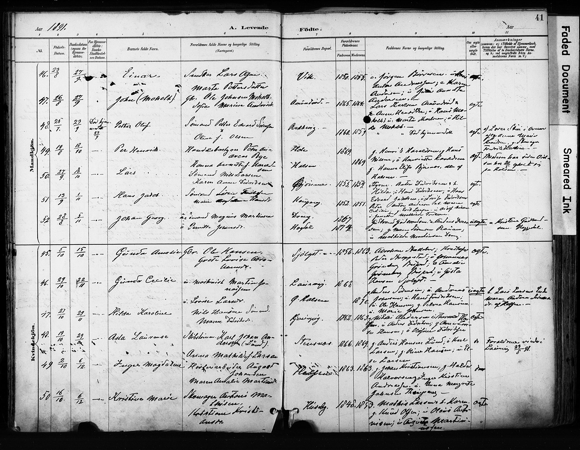 Tjølling kirkebøker, AV/SAKO-A-60/F/Fa/L0009: Parish register (official) no. 9, 1887-1905, p. 41