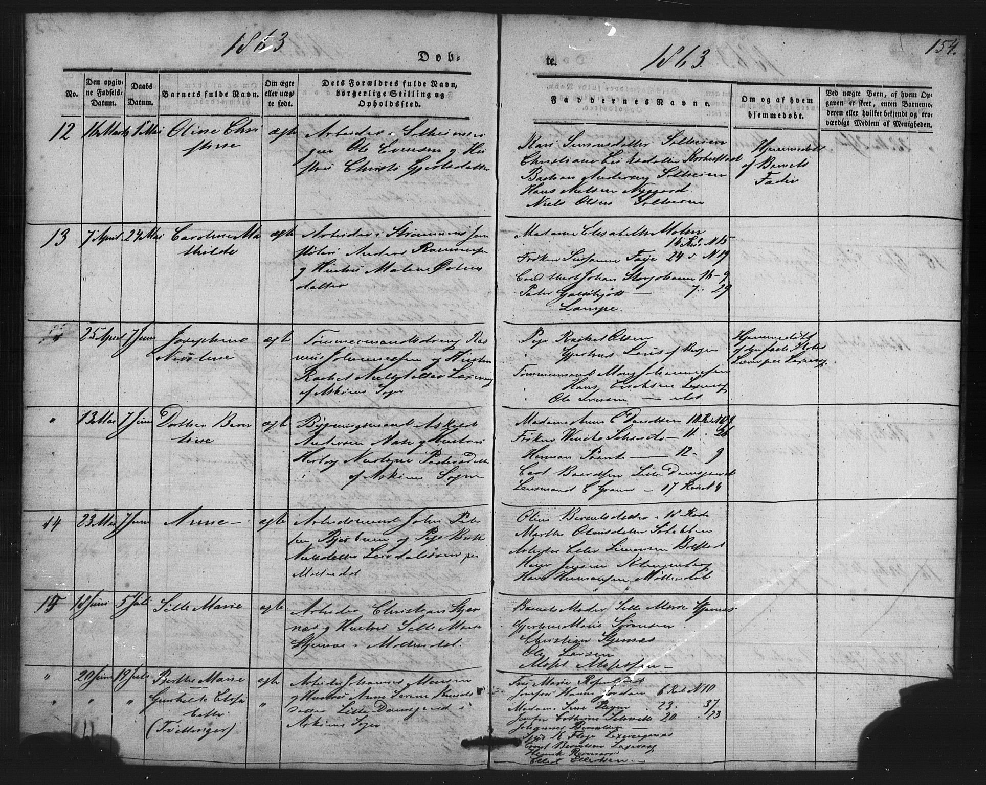 St. Jørgens hospital og Årstad sokneprestembete, AV/SAB-A-99934: Parish register (copy) no. A 2, 1843-1863, p. 154