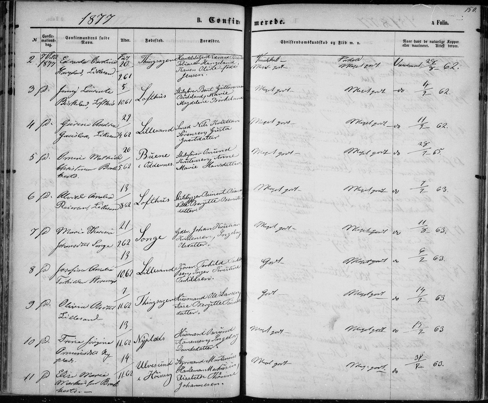 Vestre Moland sokneprestkontor, AV/SAK-1111-0046/F/Fa/Fab/L0008: Parish register (official) no. A 8, 1873-1883, p. 150