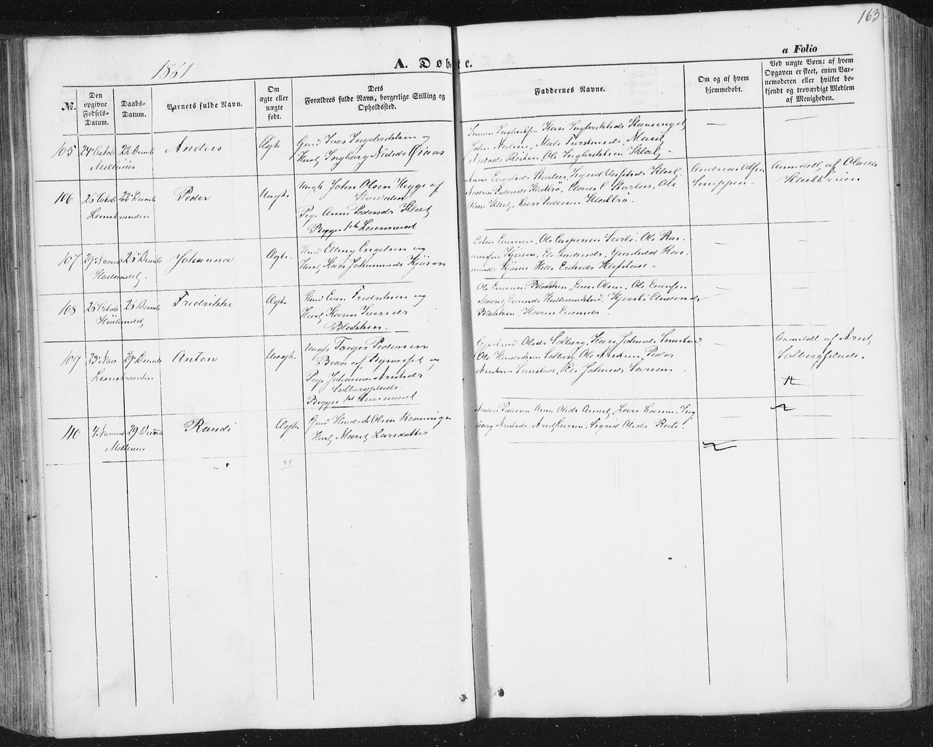 Ministerialprotokoller, klokkerbøker og fødselsregistre - Sør-Trøndelag, SAT/A-1456/691/L1076: Parish register (official) no. 691A08, 1852-1861, p. 163