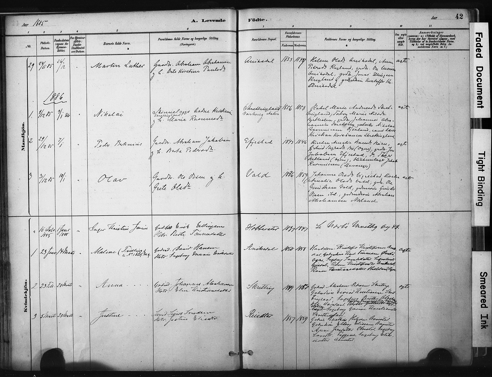 Hå sokneprestkontor, AV/SAST-A-101801/001/30BA/L0011: Parish register (official) no. A 10, 1879-1900, p. 42