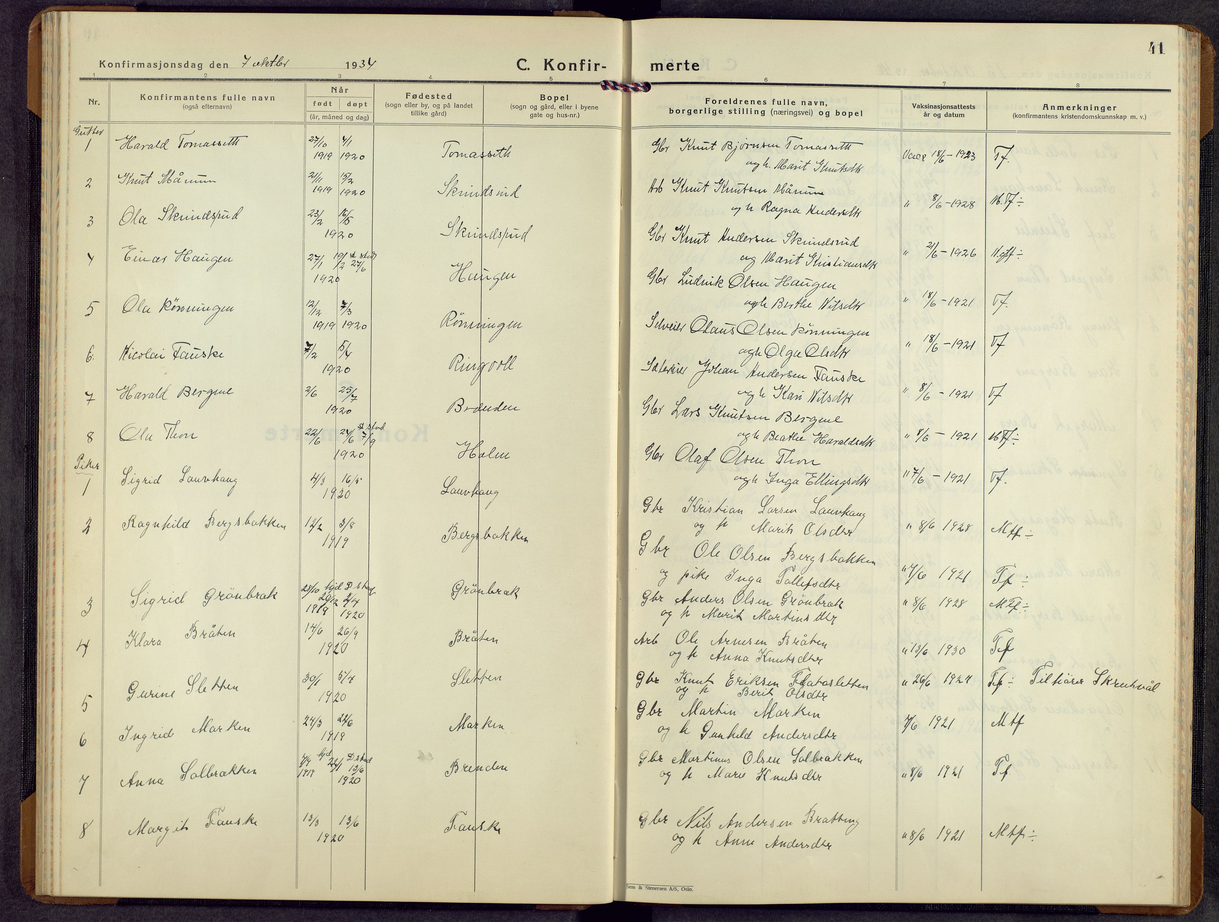 Etnedal prestekontor, AV/SAH-PREST-130/H/Ha/Hab/Habb/L0003: Parish register (copy) no. II 3, 1935-1962, p. 41