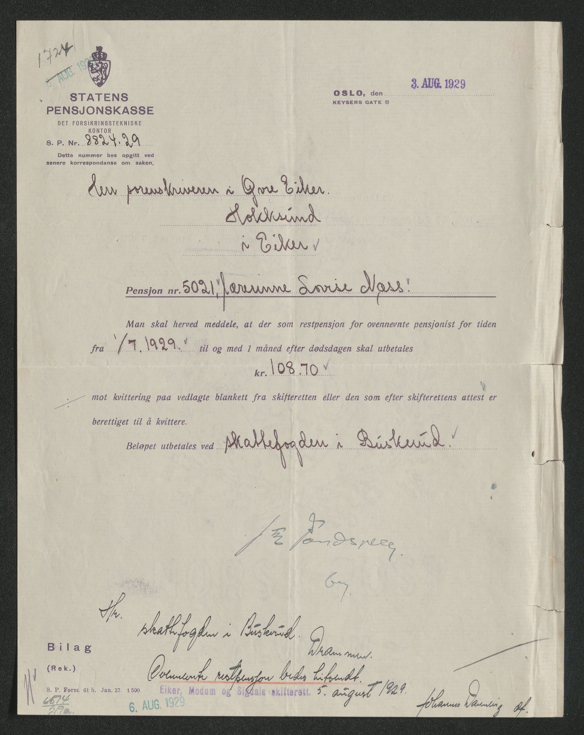 Eiker, Modum og Sigdal sorenskriveri, AV/SAKO-A-123/H/Ha/Hab/L0045: Dødsfallsmeldinger, 1928-1929, p. 880