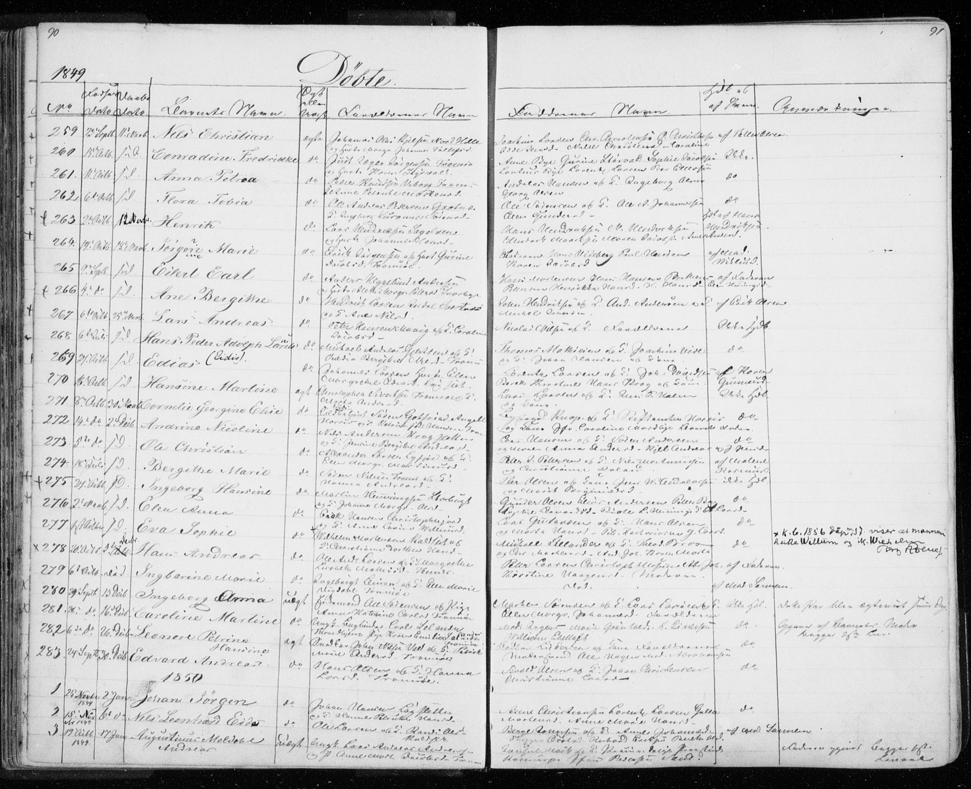 Tromsø sokneprestkontor/stiftsprosti/domprosti, SATØ/S-1343/G/Gb/L0005klokker: Parish register (copy) no. 5, 1846-1857, p. 90-91