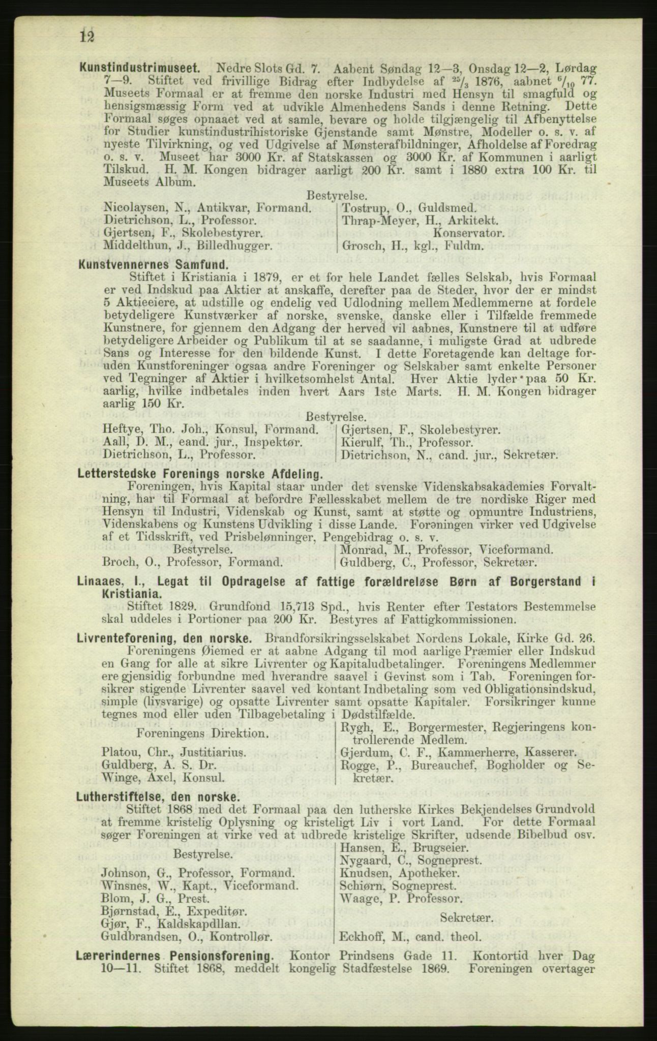 Kristiania/Oslo adressebok, PUBL/-, 1882, p. 12