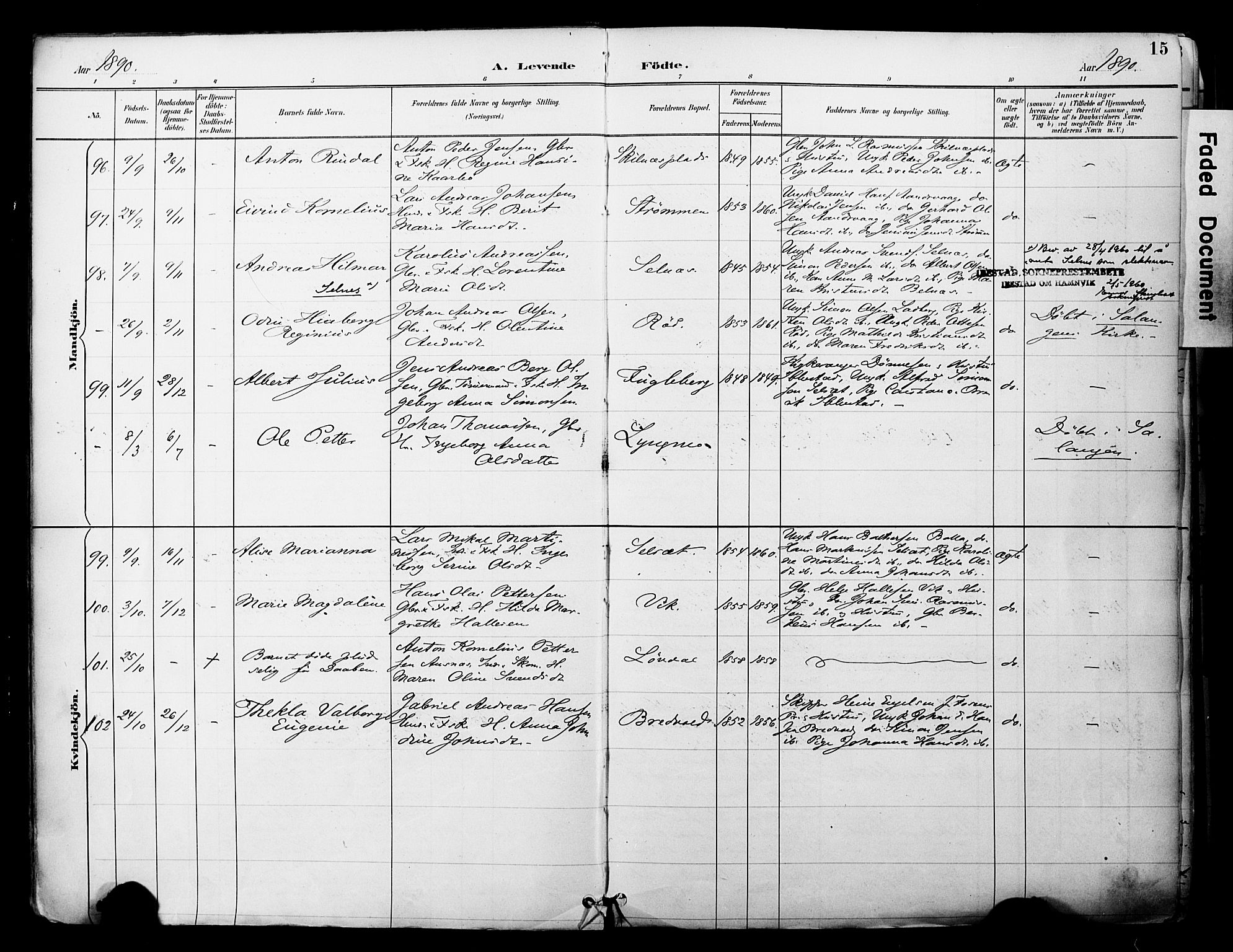 Ibestad sokneprestembete, SATØ/S-0077/H/Ha/Haa/L0012kirke: Parish register (official) no. 12, 1890-1900, p. 15