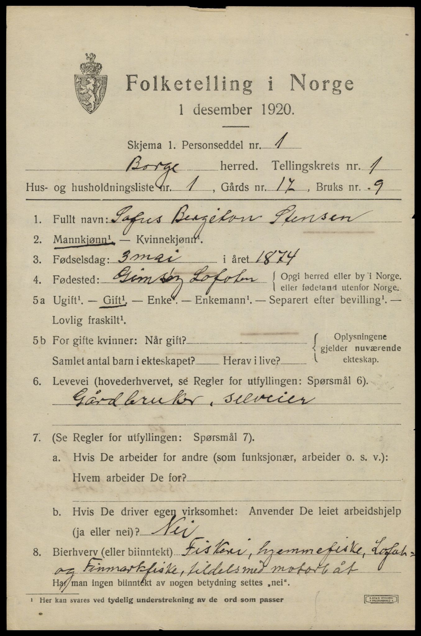 SAT, 1920 census for Borge, 1920, p. 1547