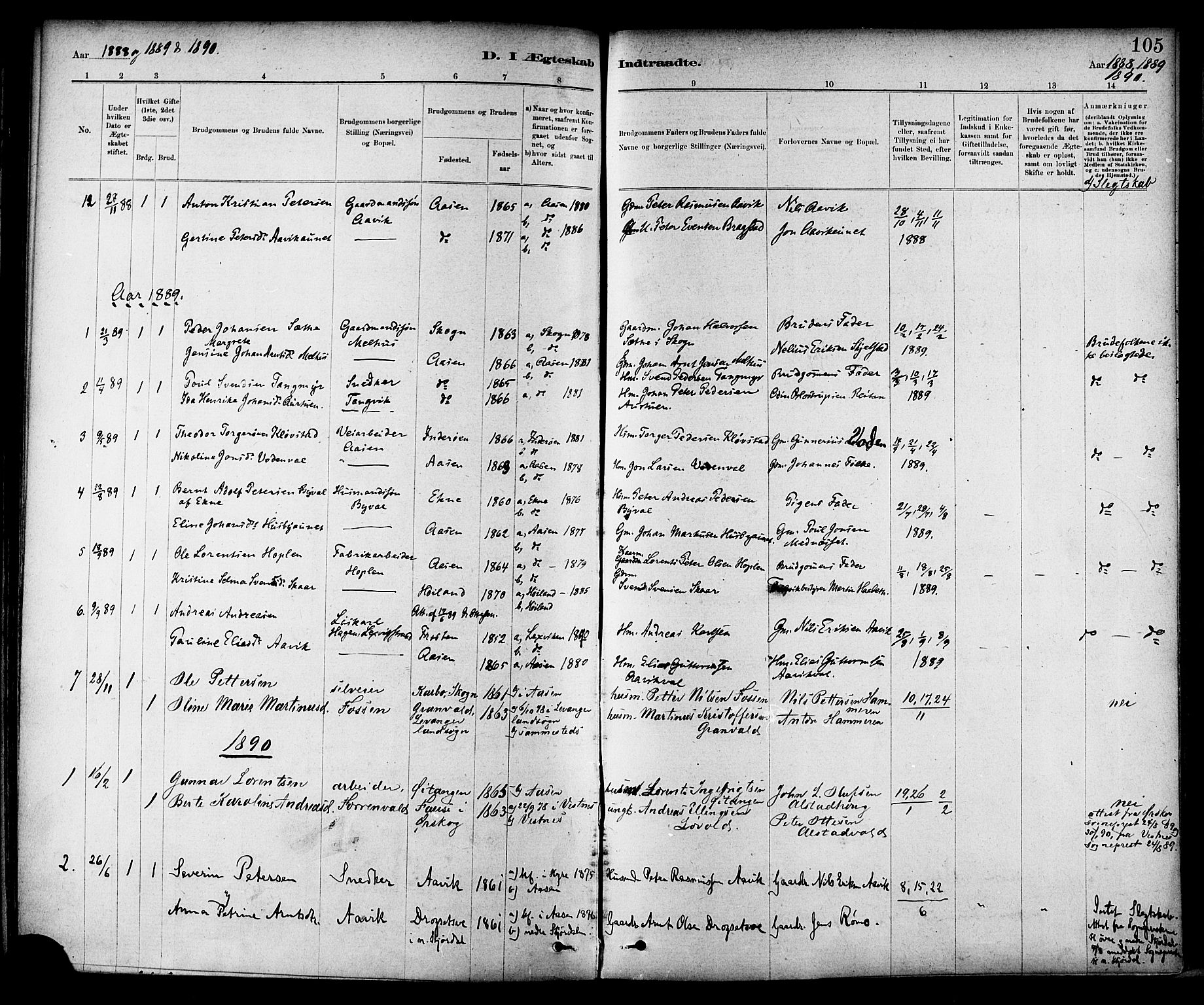 Ministerialprotokoller, klokkerbøker og fødselsregistre - Nord-Trøndelag, SAT/A-1458/714/L0130: Parish register (official) no. 714A01, 1878-1895, p. 105