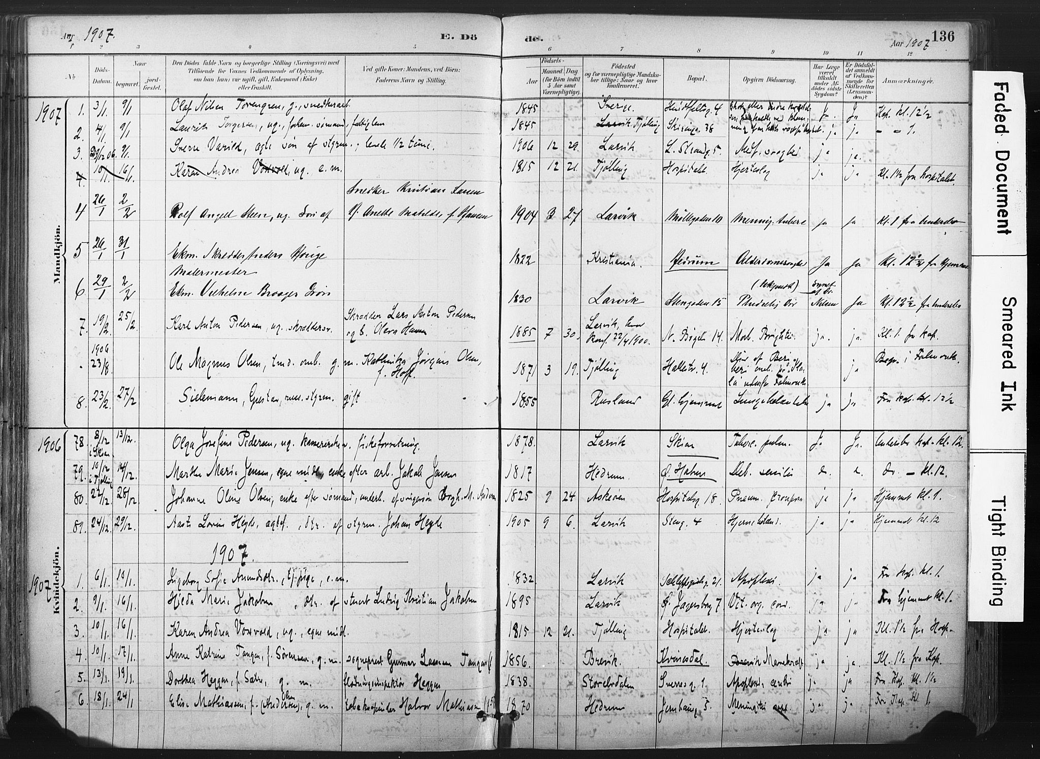 Larvik kirkebøker, SAKO/A-352/F/Fa/L0010: Parish register (official) no. I 10, 1884-1910, p. 136