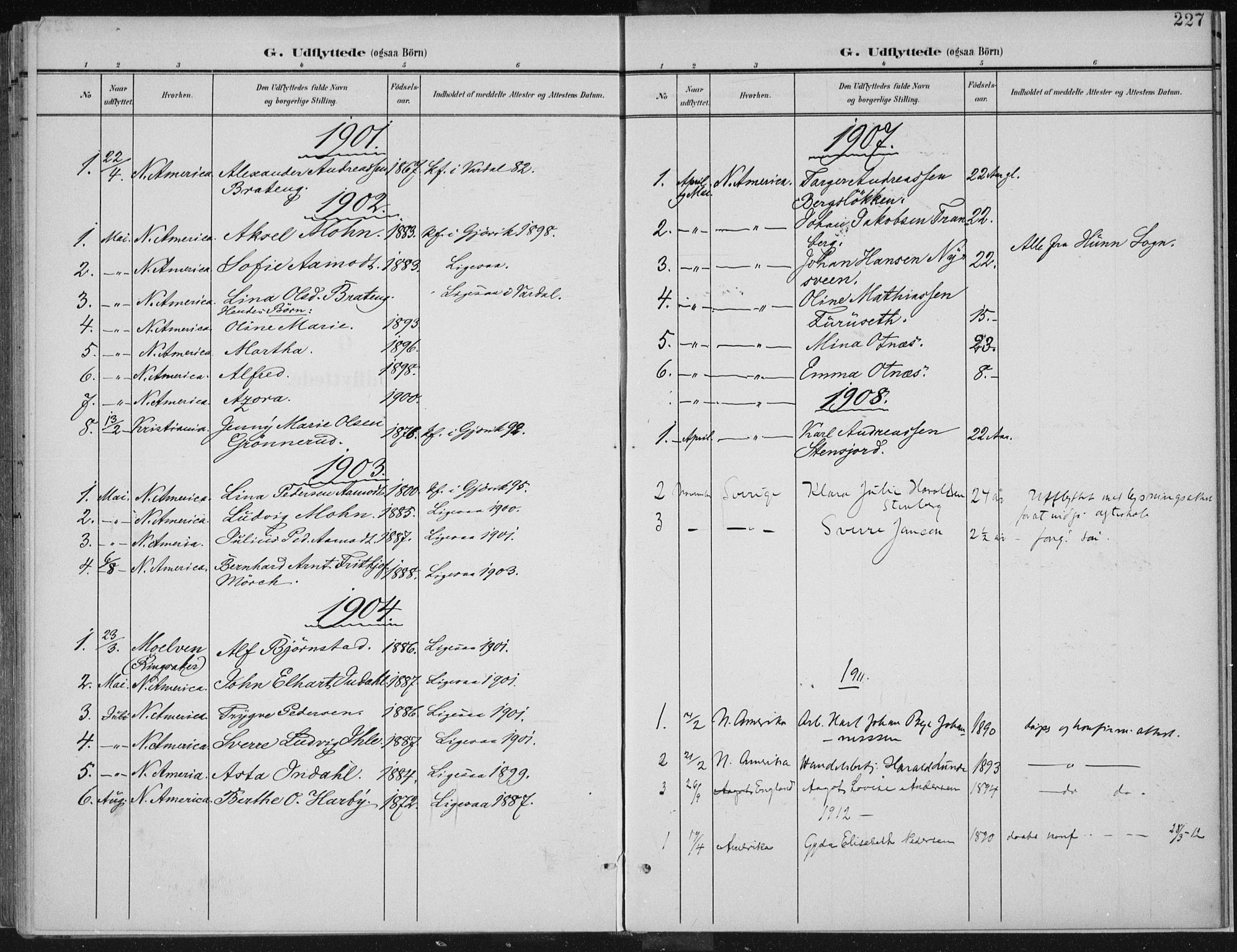 Vardal prestekontor, SAH/PREST-100/H/Ha/Haa/L0013: Parish register (official) no. 13, 1901-1911, p. 227