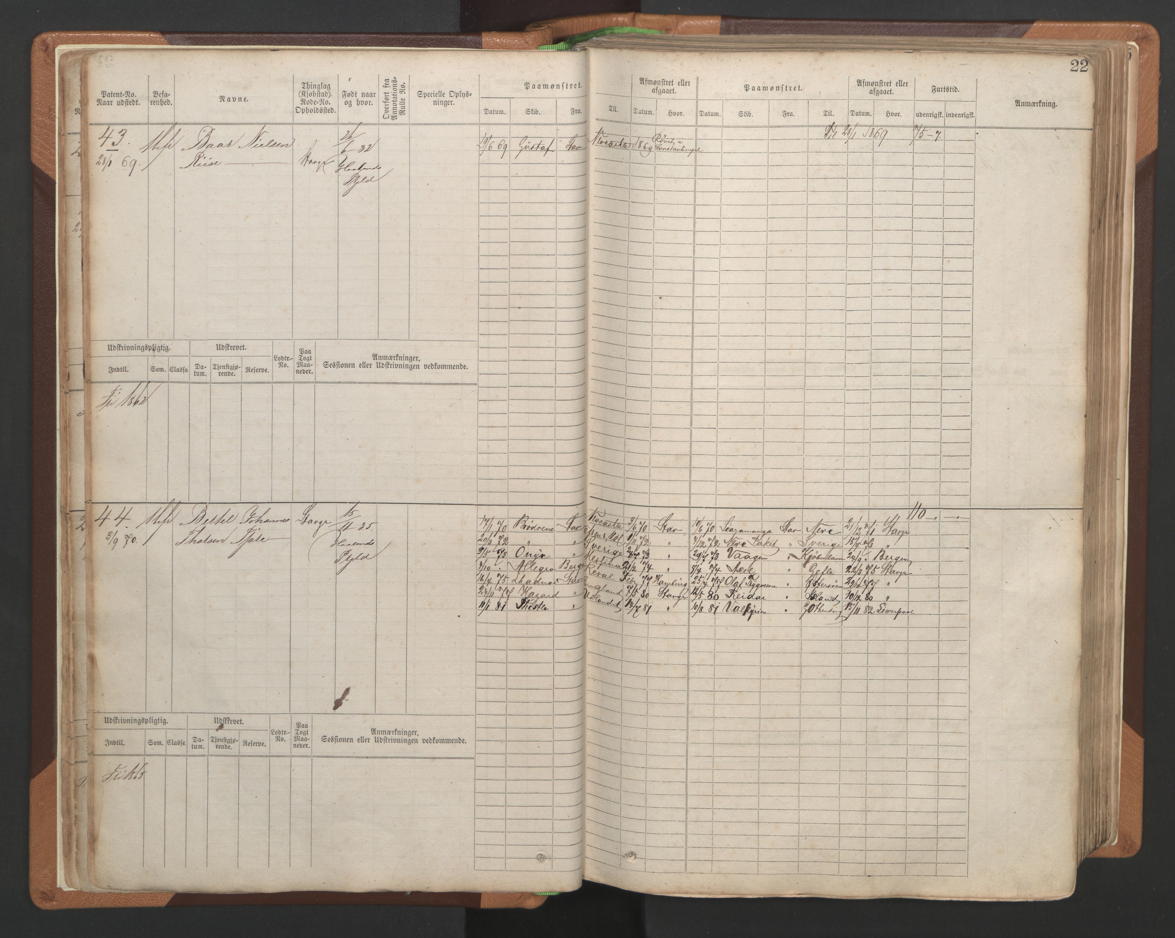 Stavanger sjømannskontor, AV/SAST-A-102006/F/Fb/Fbb/L0004: Sjøfartshovedrulle, patentnr. 1-792 (del 1), 1869-1880, p. 26