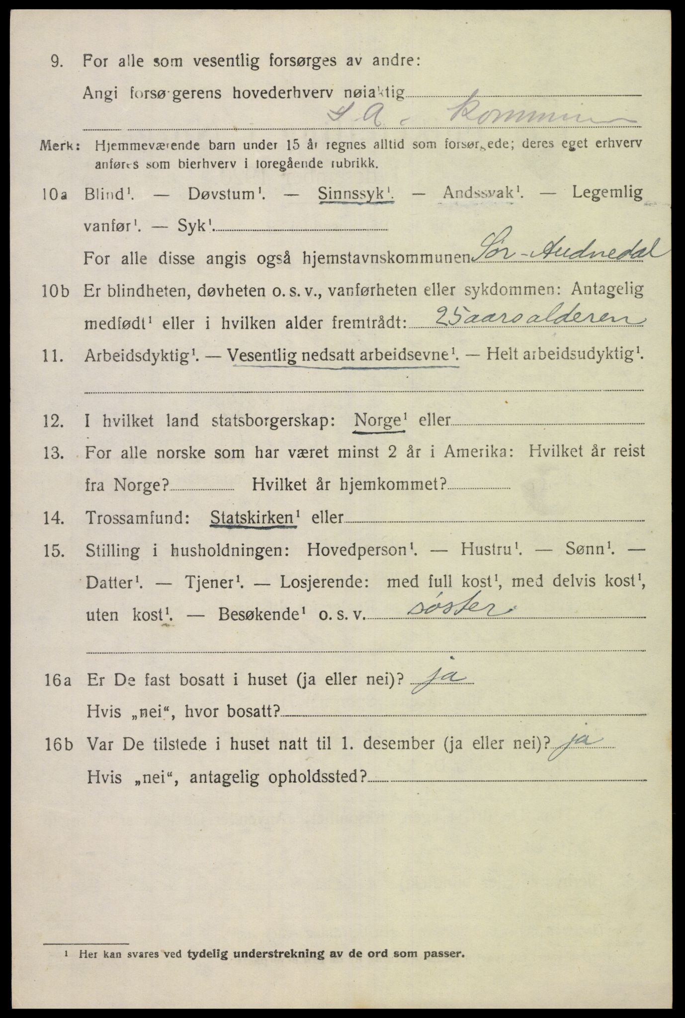 SAK, 1920 census for Sør-Audnedal, 1920, p. 5750