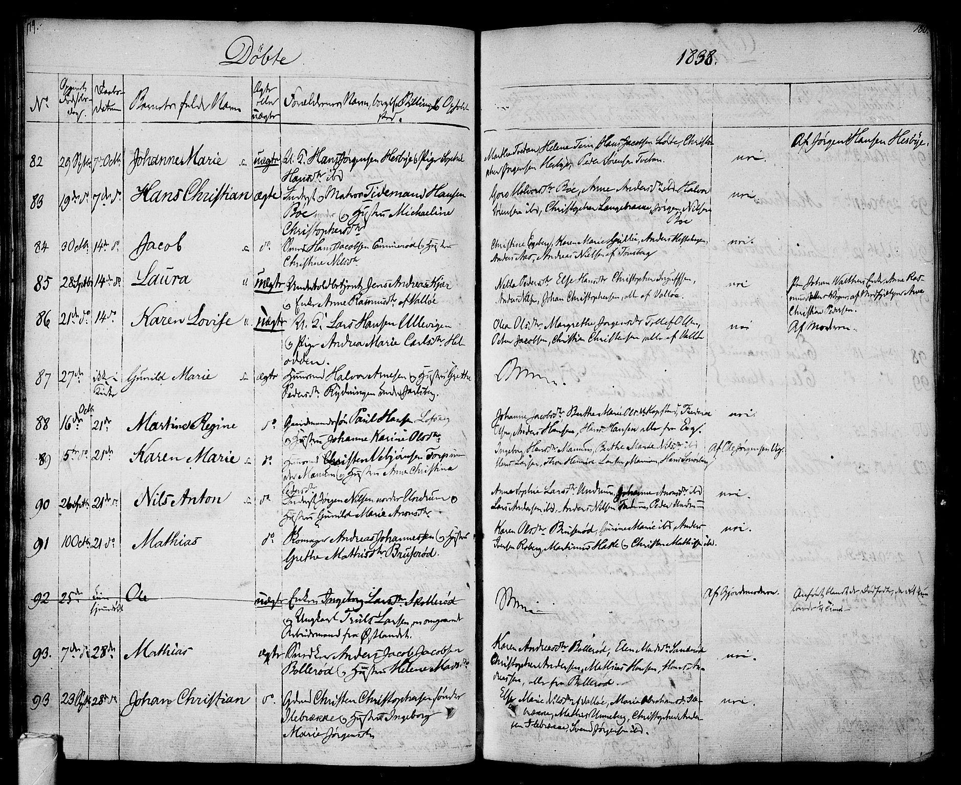 Sem kirkebøker, AV/SAKO-A-5/F/Fa/L0005: Parish register (official) no. I 5, 1825-1842, p. 179-180