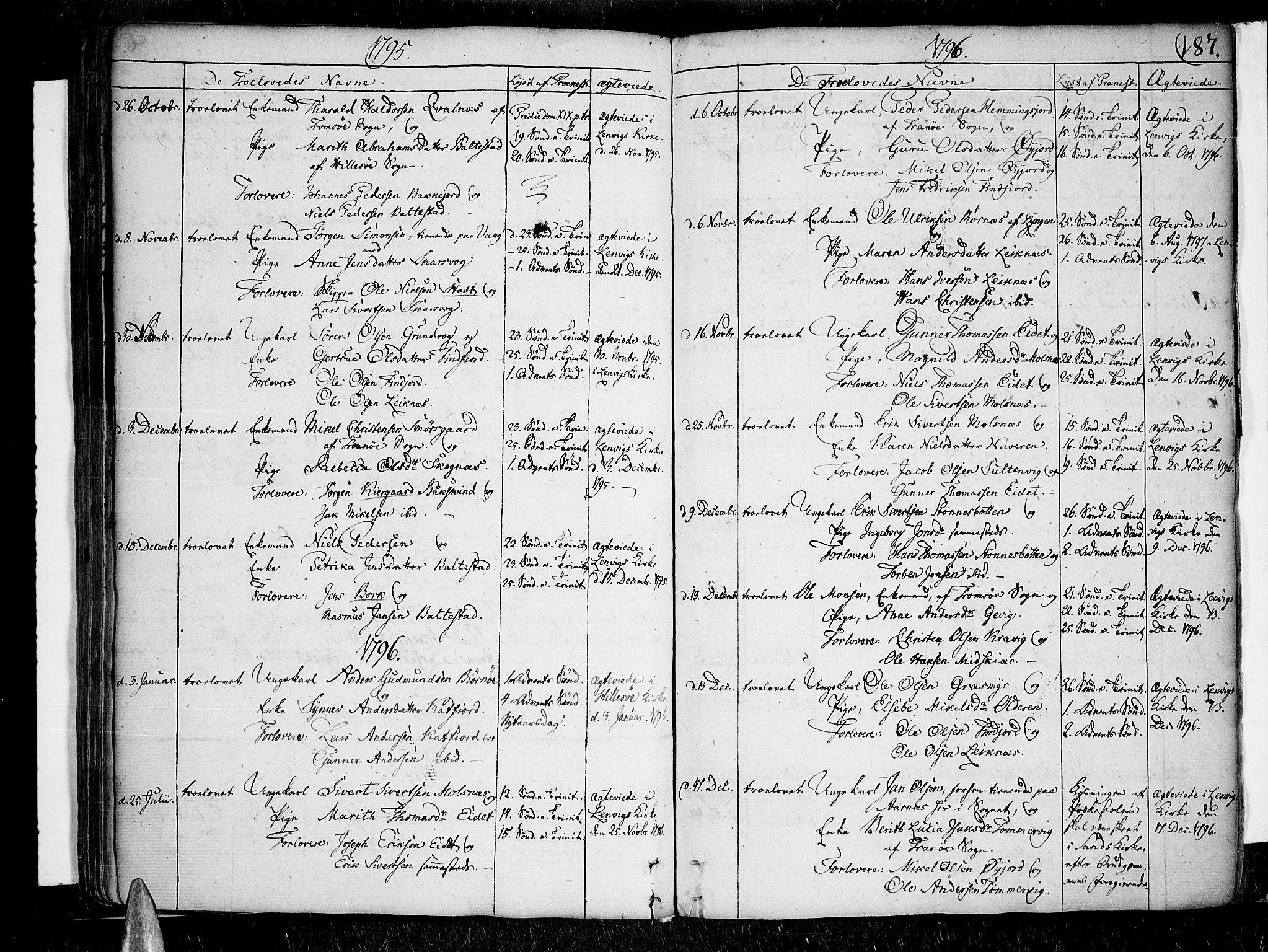 Lenvik sokneprestembete, SATØ/S-1310/H/Ha/Haa/L0002kirke: Parish register (official) no. 2, 1784-1820, p. 187