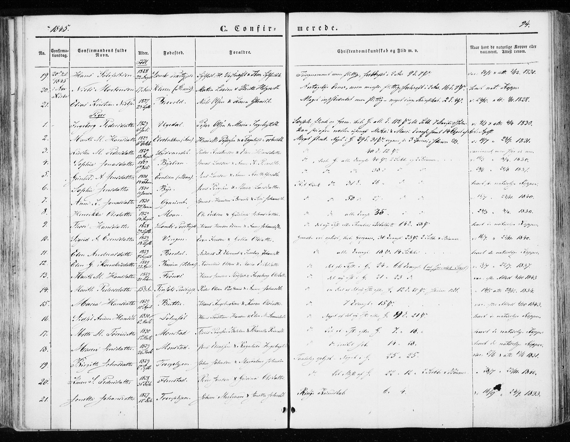 Ministerialprotokoller, klokkerbøker og fødselsregistre - Sør-Trøndelag, SAT/A-1456/655/L0677: Parish register (official) no. 655A06, 1847-1860, p. 94