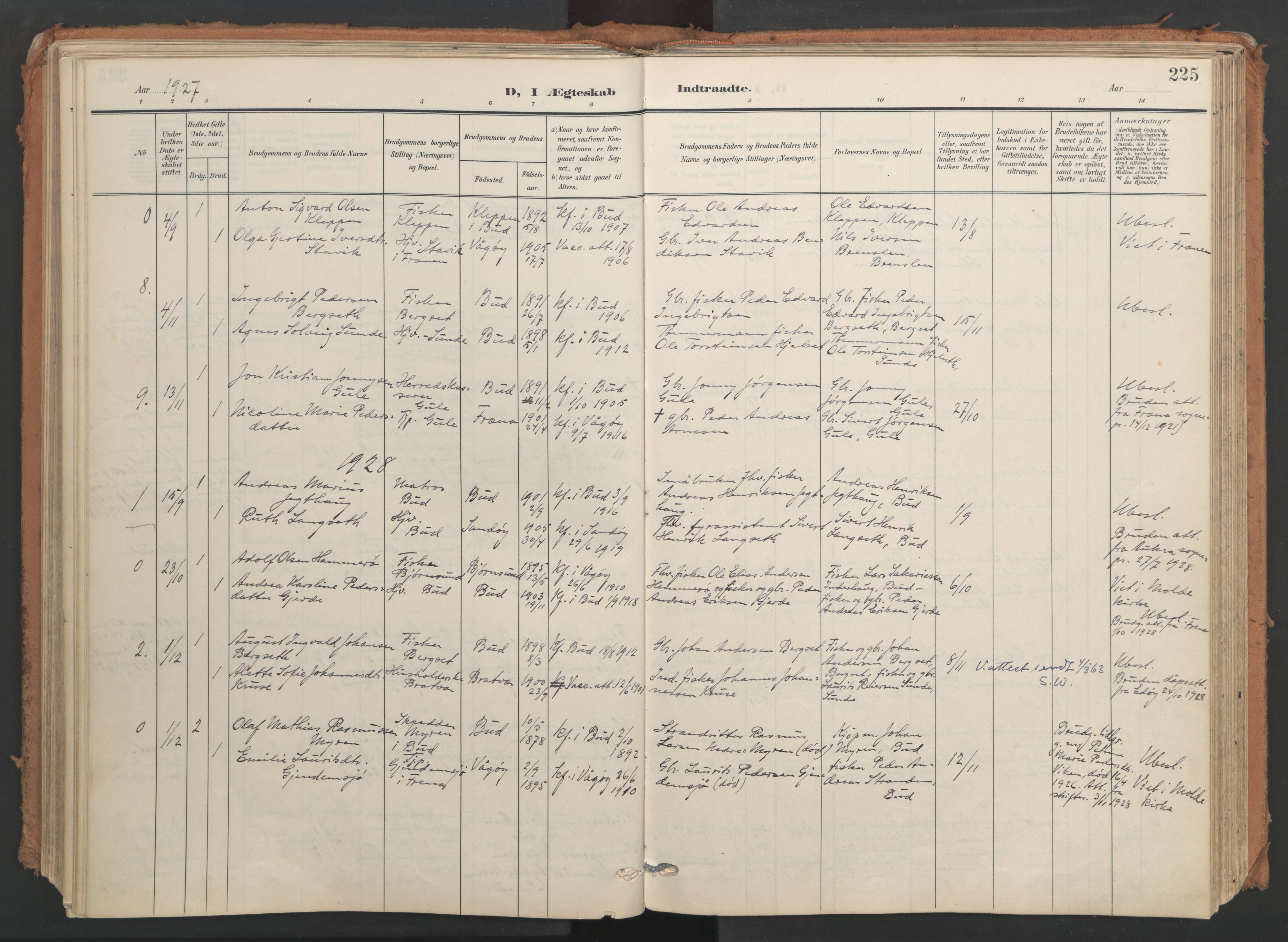 Ministerialprotokoller, klokkerbøker og fødselsregistre - Møre og Romsdal, SAT/A-1454/566/L0771: Parish register (official) no. 566A10, 1904-1929, p. 225