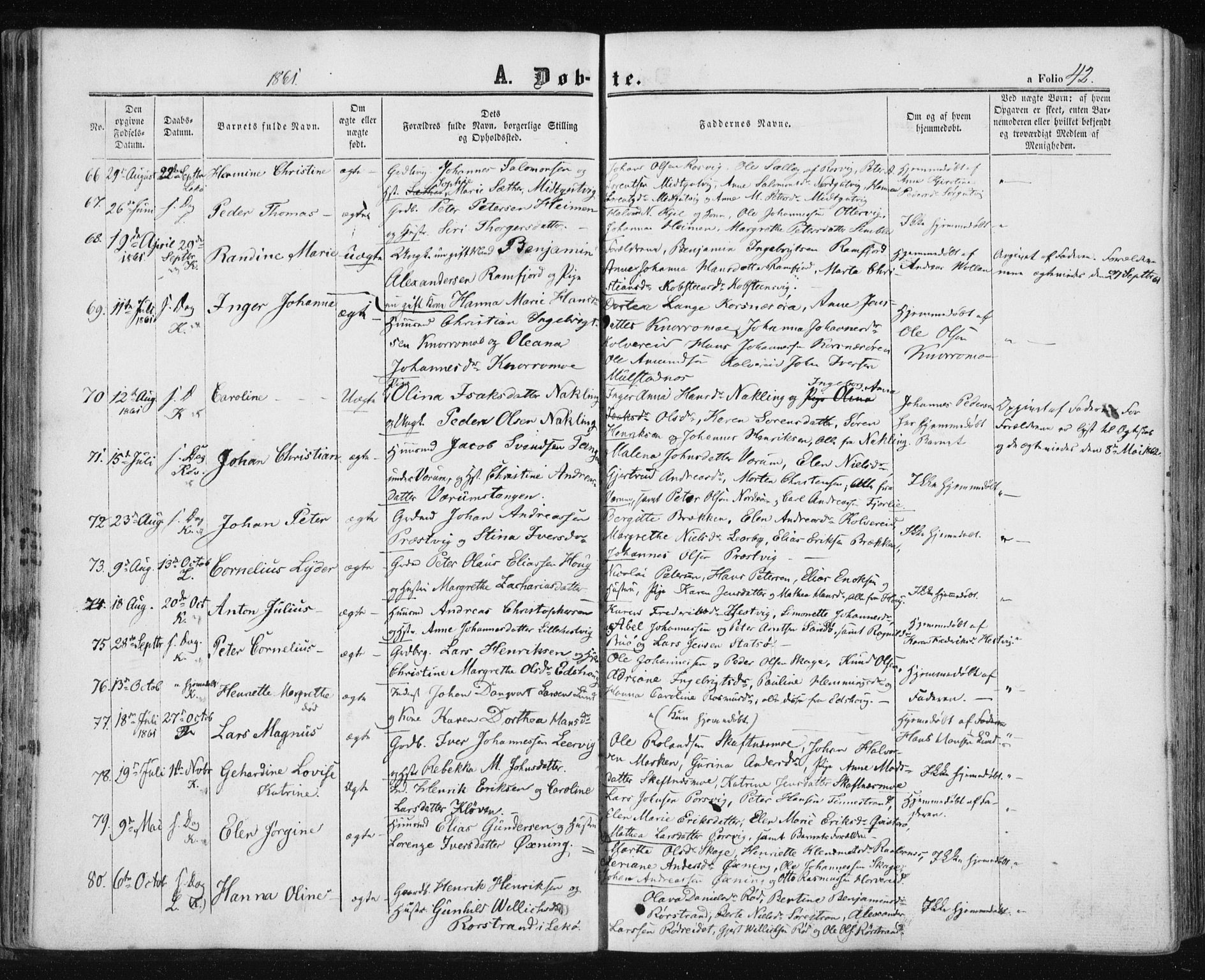 Ministerialprotokoller, klokkerbøker og fødselsregistre - Nord-Trøndelag, SAT/A-1458/780/L0641: Parish register (official) no. 780A06, 1857-1874, p. 42