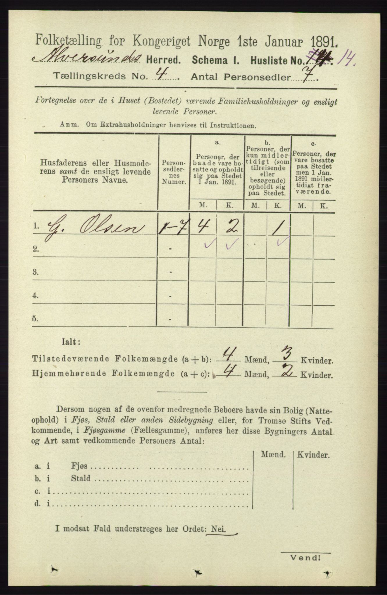 RA, 1891 census for 1257 Alversund, 1891, p. 1624