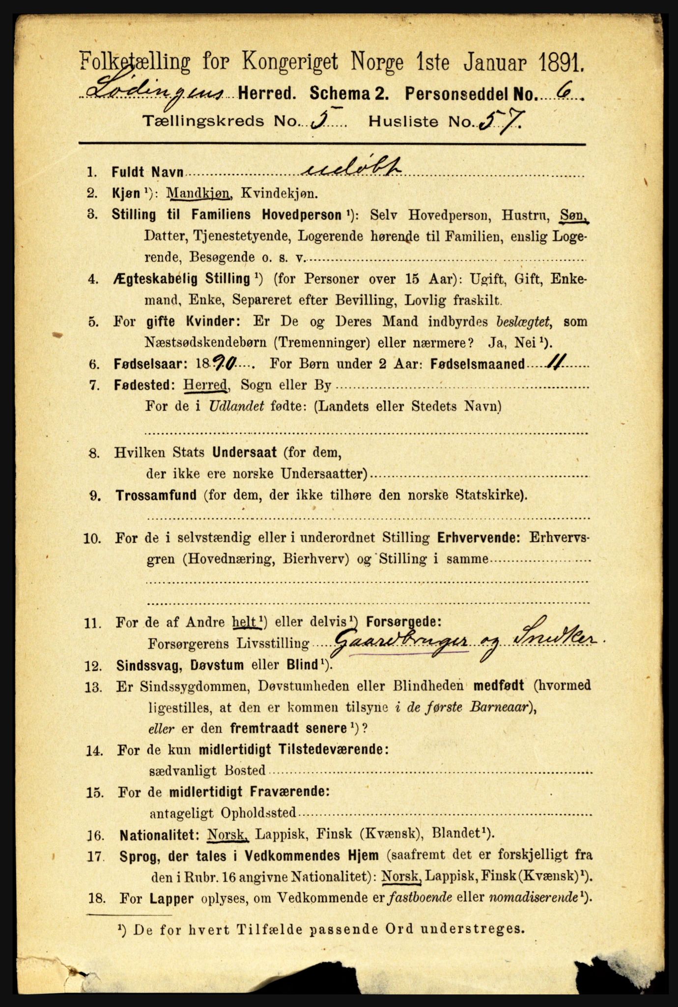 RA, 1891 census for 1851 Lødingen, 1891, p. 2670