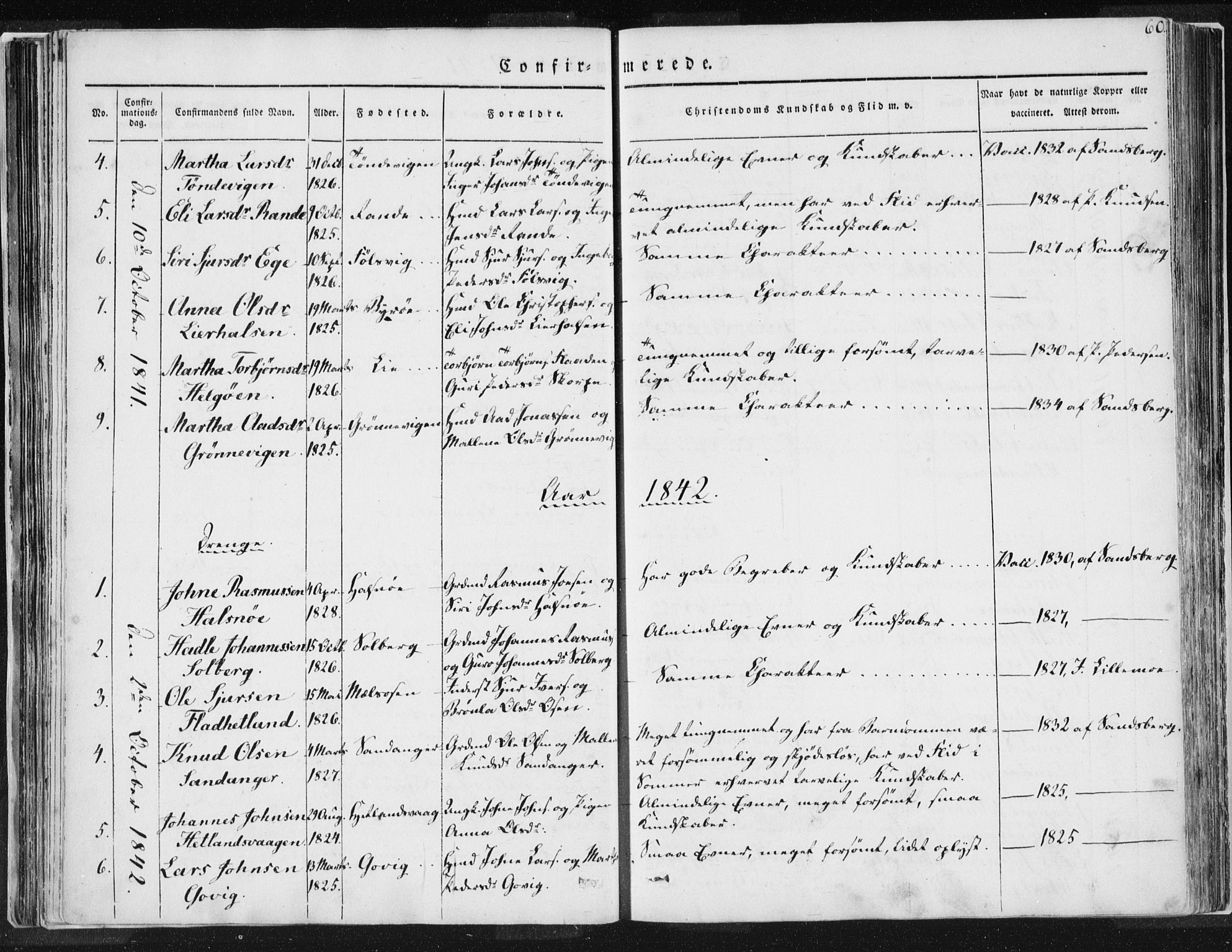 Hjelmeland sokneprestkontor, AV/SAST-A-101843/01/IV/L0007: Parish register (official) no. A 7, 1834-1850, p. 60