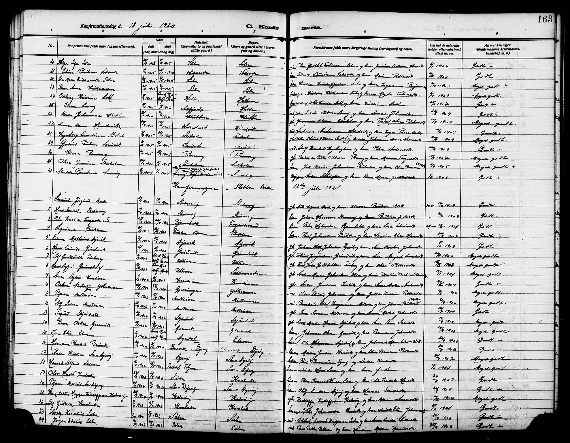 Ministerialprotokoller, klokkerbøker og fødselsregistre - Sør-Trøndelag, SAT/A-1456/640/L0588: Parish register (copy) no. 640C05, 1909-1922, p. 163