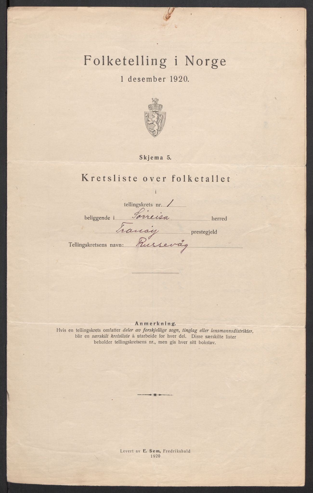 SATØ, 1920 census for Sørreisa, 1920, p. 7