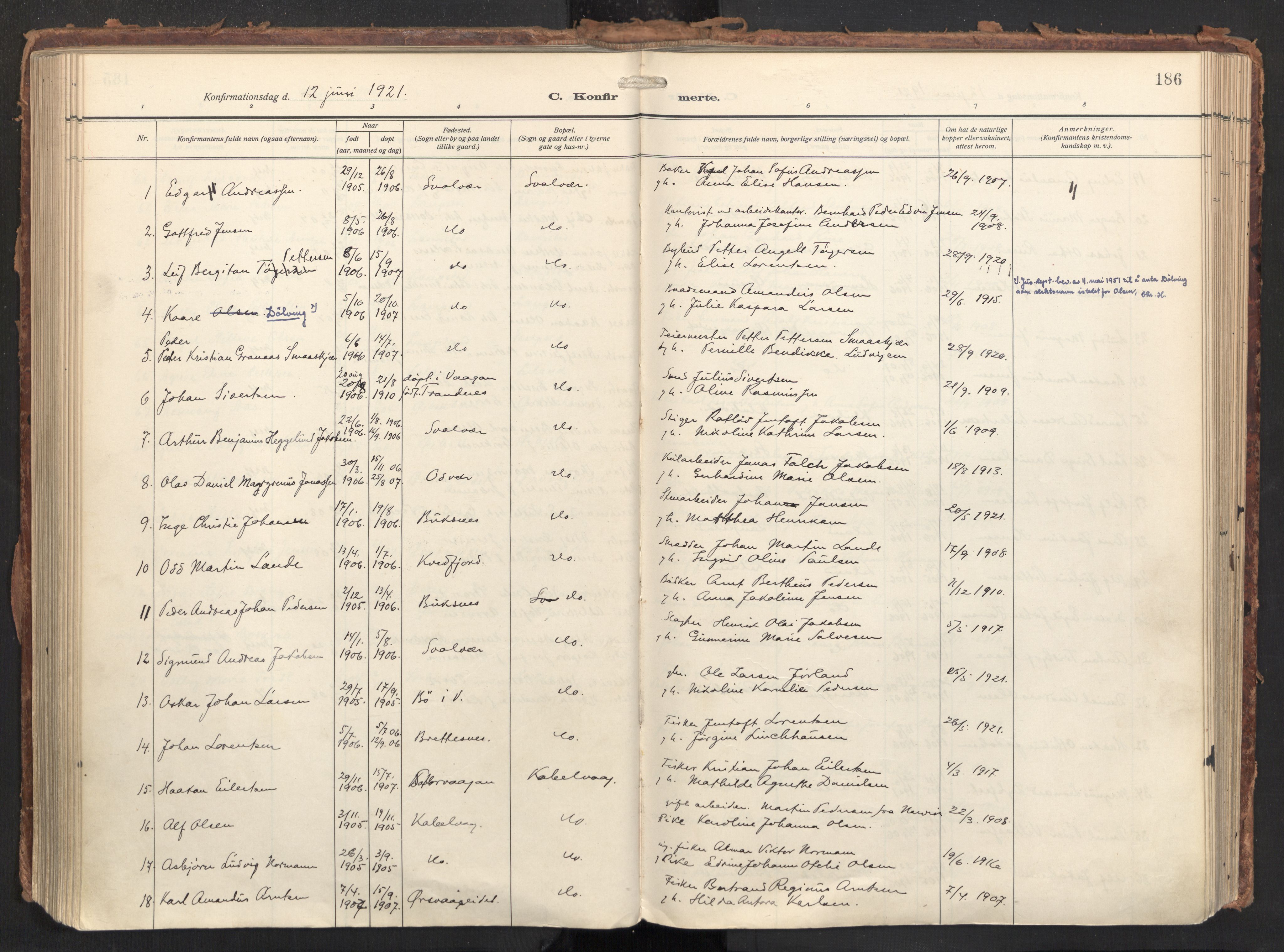 Ministerialprotokoller, klokkerbøker og fødselsregistre - Nordland, SAT/A-1459/874/L1064: Parish register (official) no. 874A08, 1915-1926, p. 186