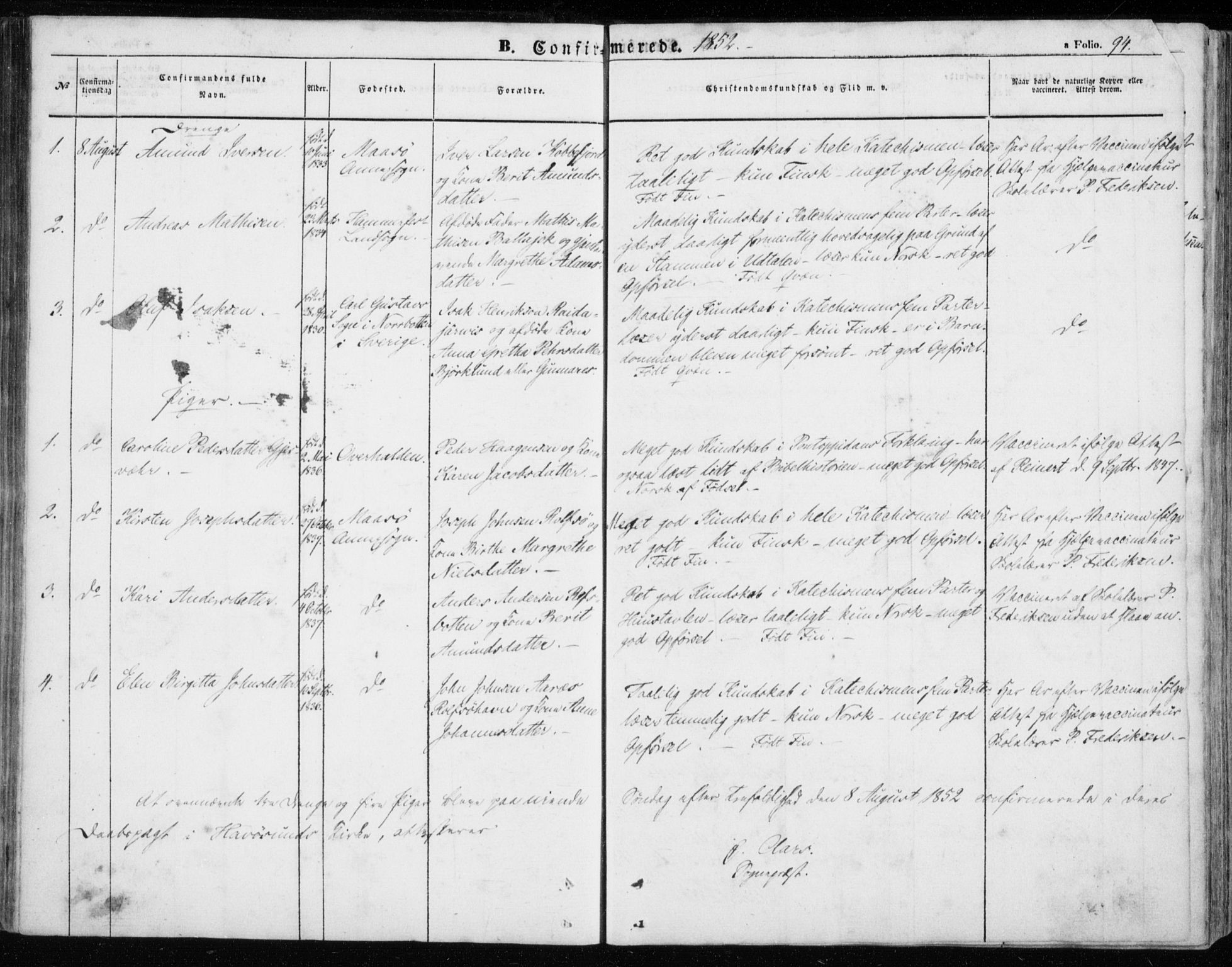 Måsøy sokneprestkontor, SATØ/S-1348/H/Ha/L0002kirke: Parish register (official) no. 2, 1852-1865, p. 94