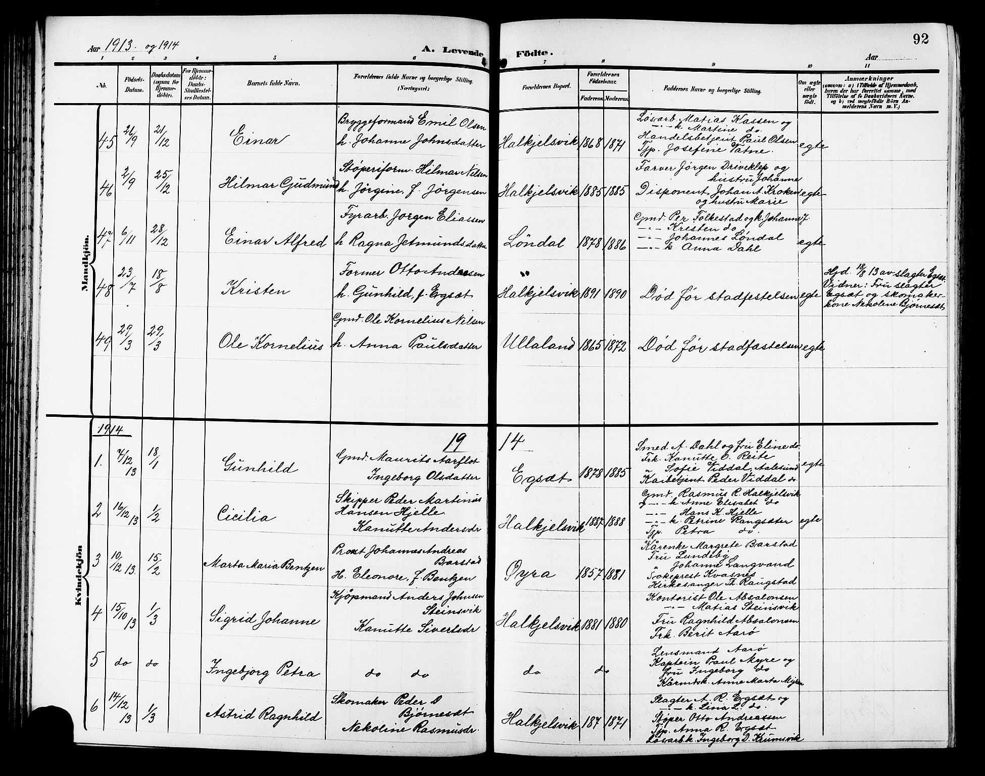Ministerialprotokoller, klokkerbøker og fødselsregistre - Møre og Romsdal, SAT/A-1454/511/L0159: Parish register (copy) no. 511C05, 1902-1920, p. 92