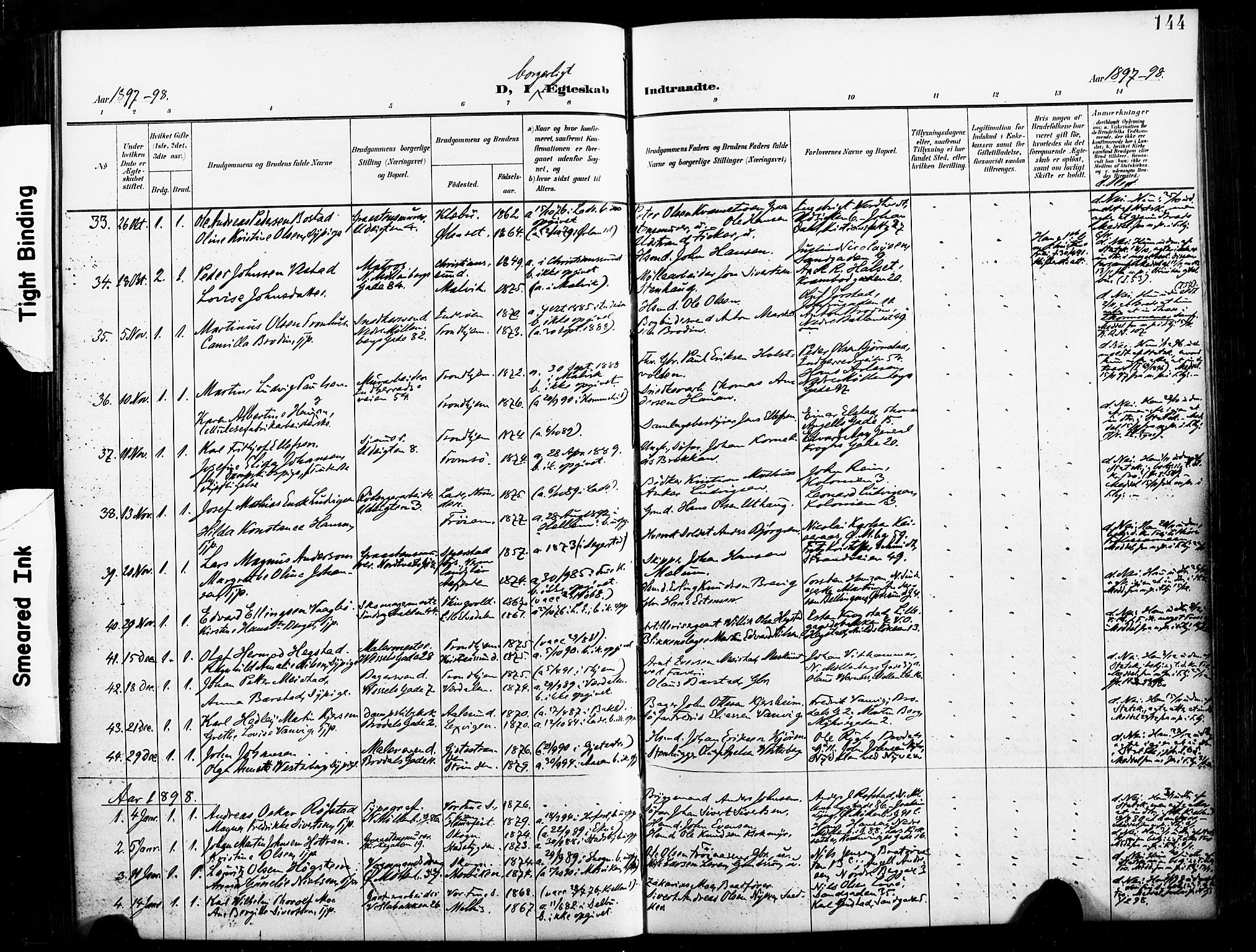 Ministerialprotokoller, klokkerbøker og fødselsregistre - Sør-Trøndelag, SAT/A-1456/604/L0198: Parish register (official) no. 604A19, 1893-1900, p. 144