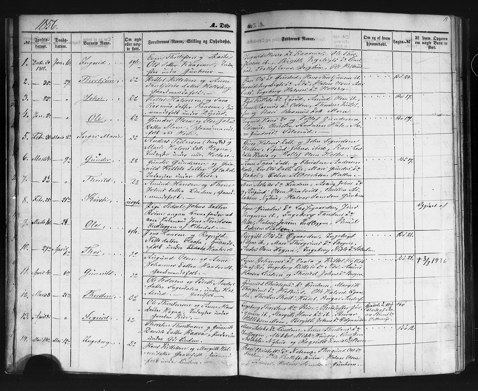 Sauherad kirkebøker, SAKO/A-298/F/Fb/L0001: Parish register (official) no. II 1, 1851-1877, p. 18