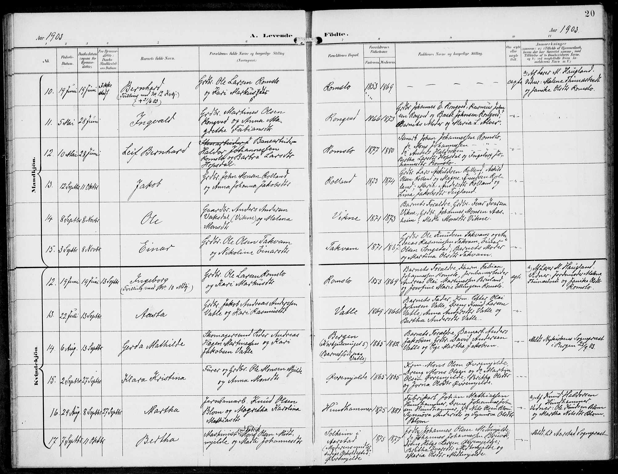 Haus sokneprestembete, AV/SAB-A-75601/H/Haa: Parish register (official) no. B  2, 1899-1912, p. 20