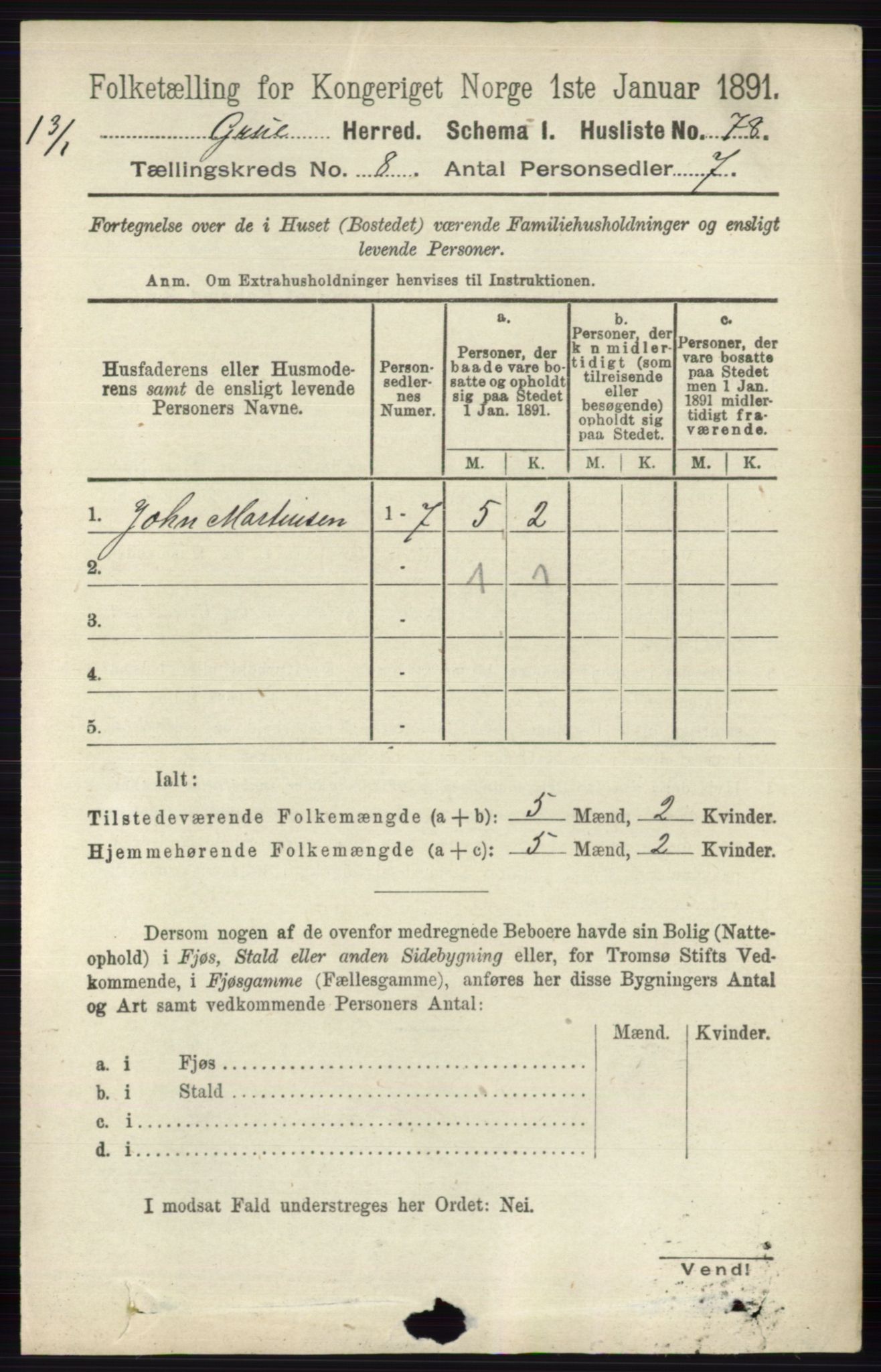 RA, 1891 census for 0423 Grue, 1891, p. 4311