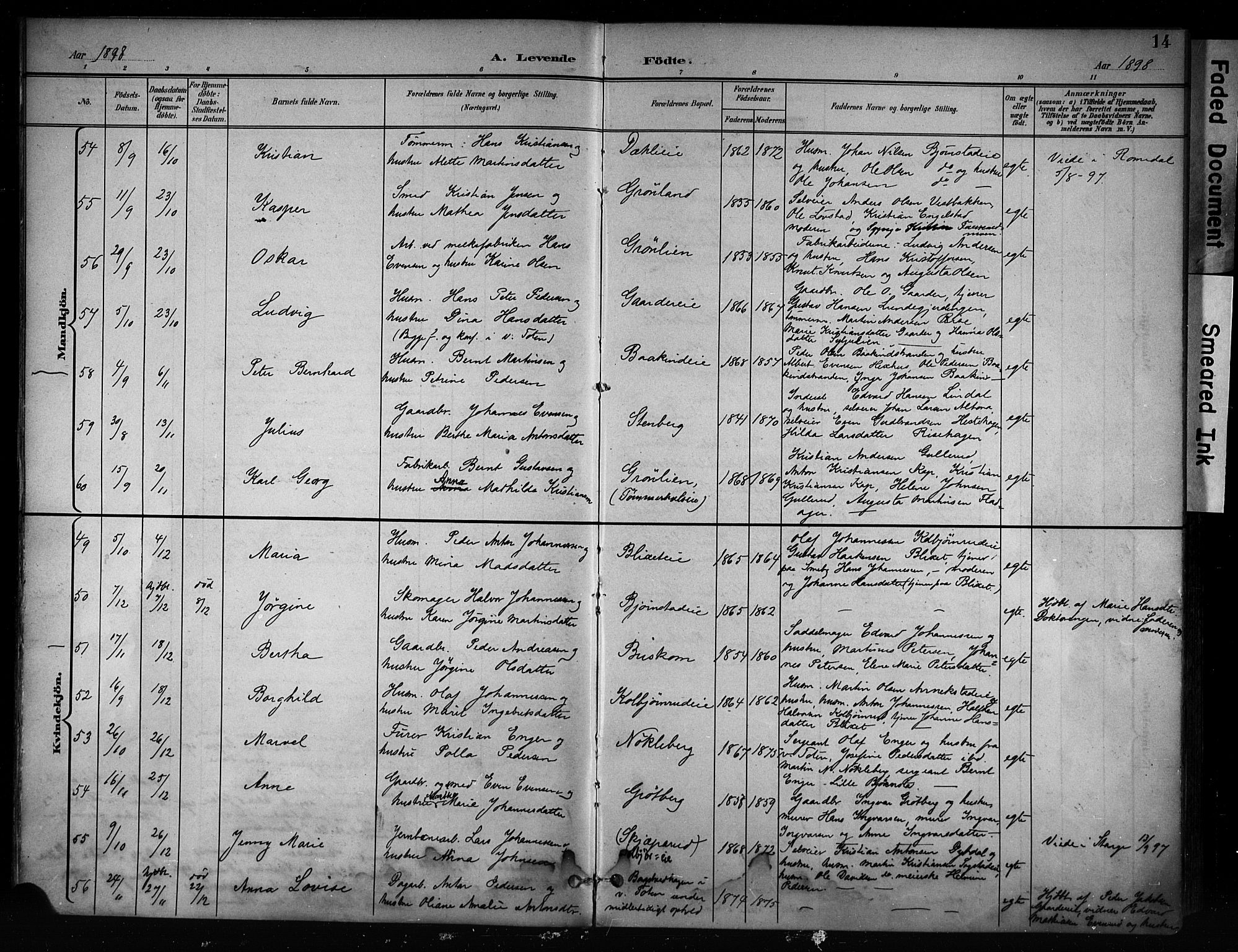 Østre Toten prestekontor, AV/SAH-PREST-104/H/Ha/Haa/L0008: Parish register (official) no. 8, 1897-1909, p. 14