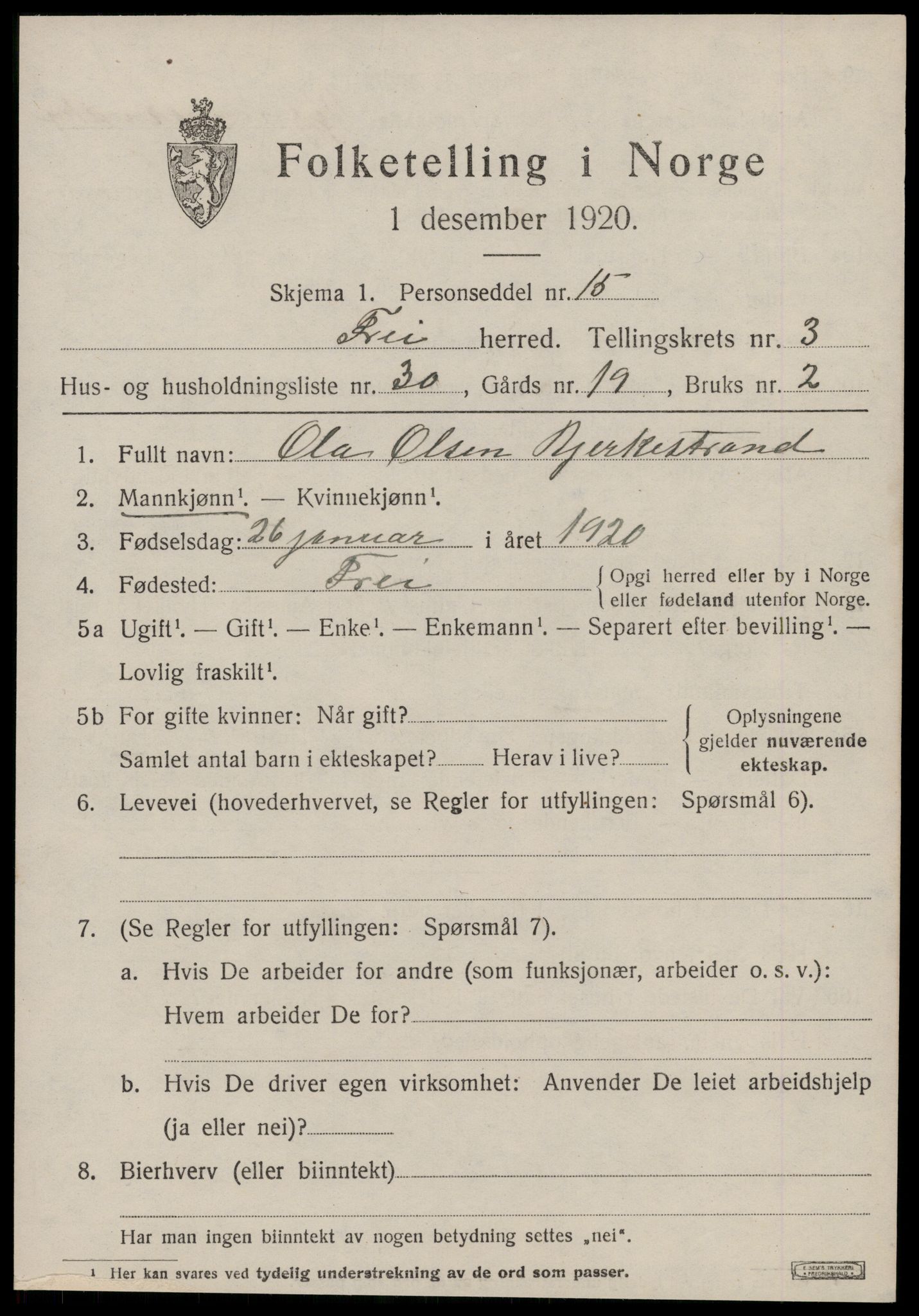 SAT, 1920 census for Frei, 1920, p. 2069