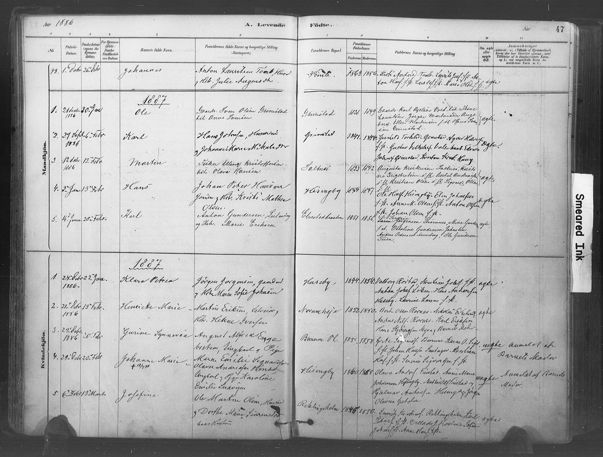 Råde prestekontor kirkebøker, AV/SAO-A-2009/F/Fa/L0007: Parish register (official) no. 7, 1878-1902, p. 47