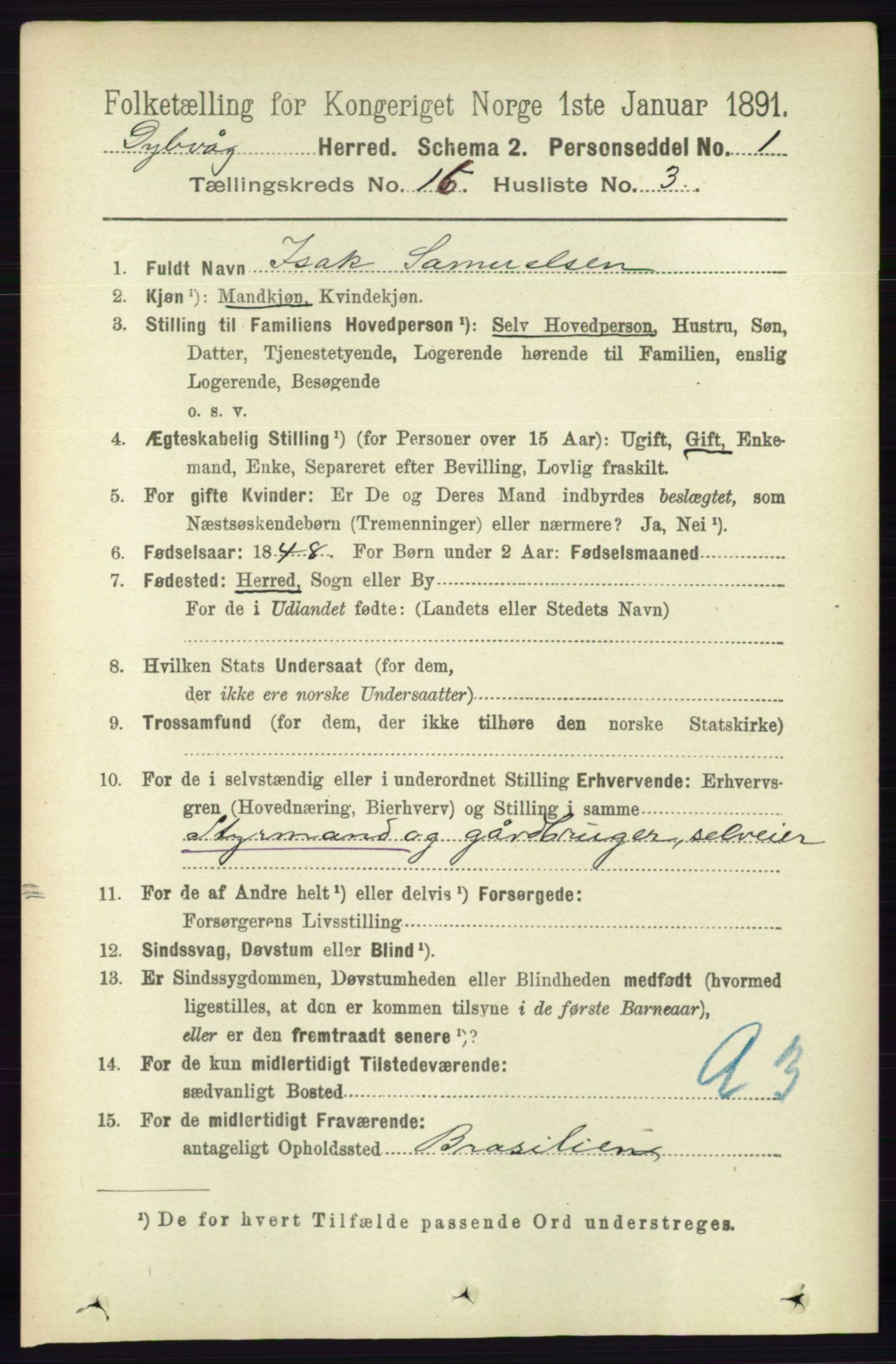 RA, 1891 census for 0915 Dypvåg, 1891, p. 6408