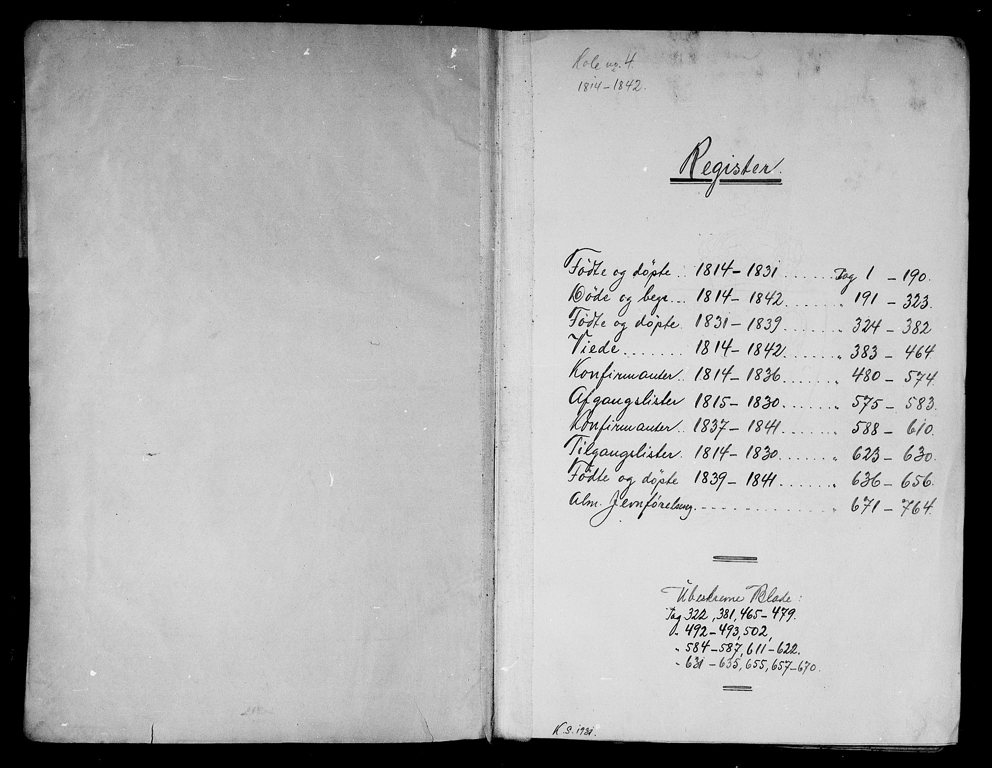 Hole kirkebøker, AV/SAKO-A-228/G/Ga/L0001: Parish register (copy) no. I 1, 1814-1842