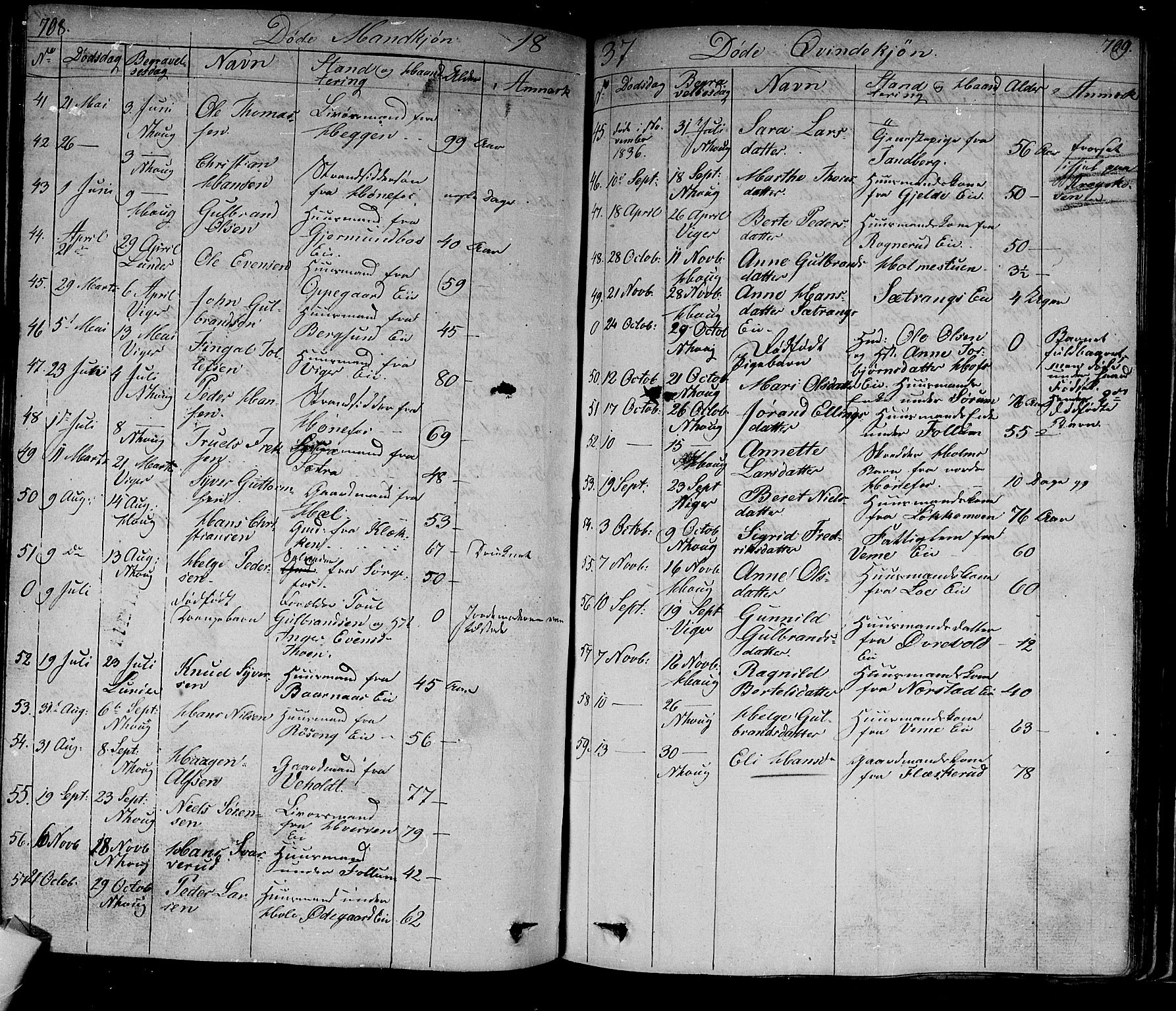 Norderhov kirkebøker, AV/SAKO-A-237/F/Fa/L0009: Parish register (official) no. 9, 1819-1837, p. 708-709