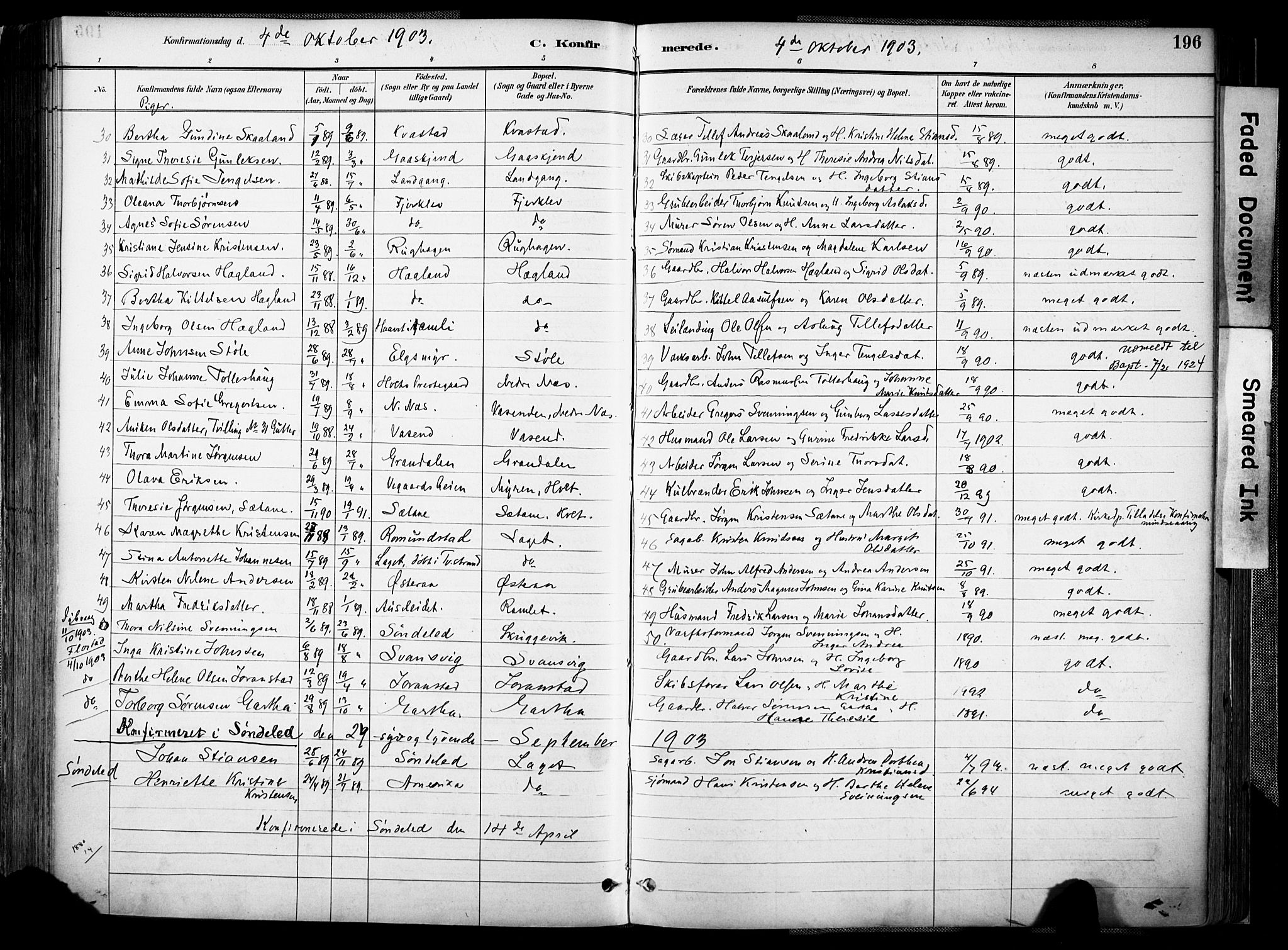 Holt sokneprestkontor, SAK/1111-0021/F/Fa/L0012: Parish register (official) no. A 12, 1885-1907, p. 196