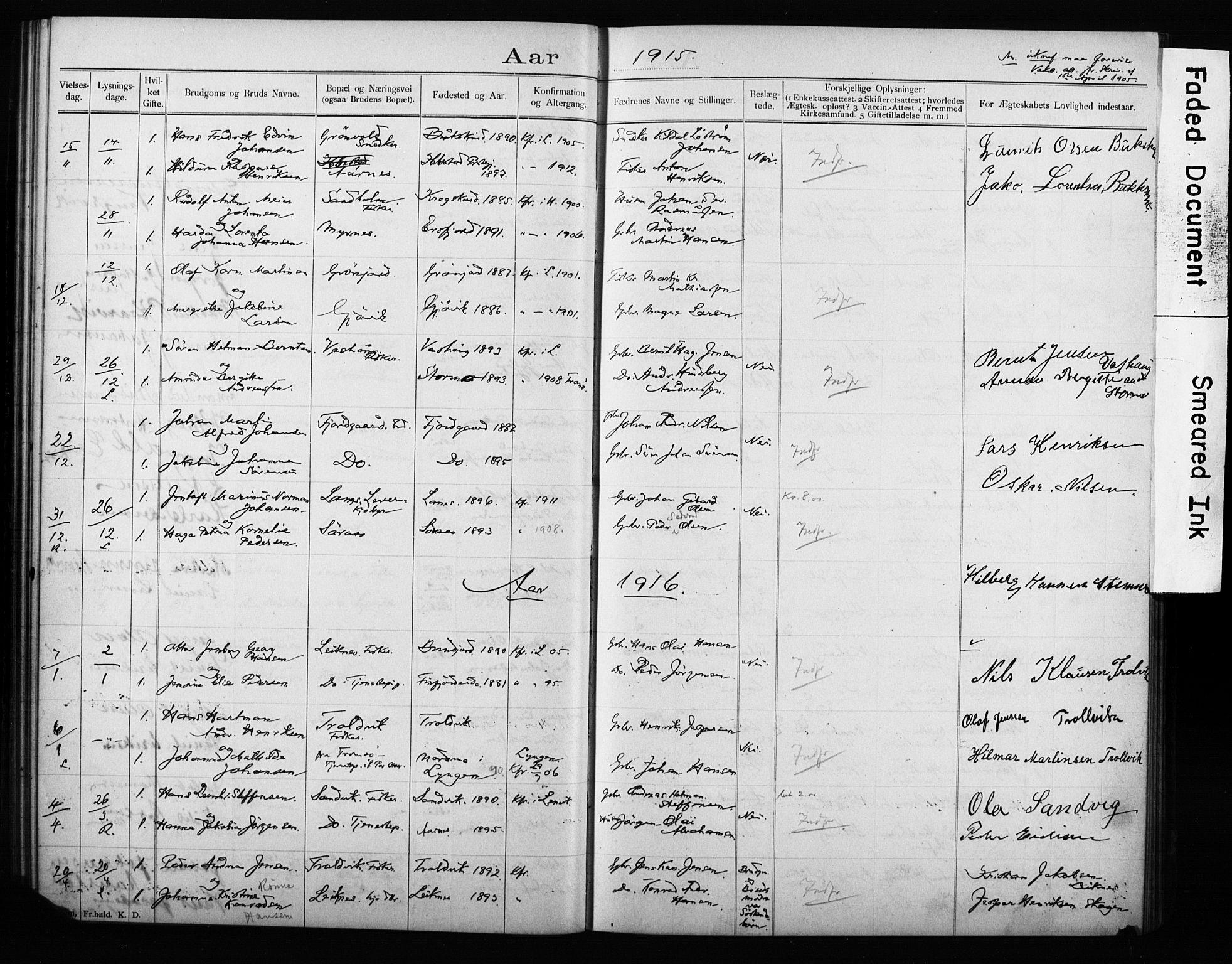 Lenvik sokneprestembete, SATØ/S-1310/I/Ie/L0096: Banns register no. 96, 1902-1919