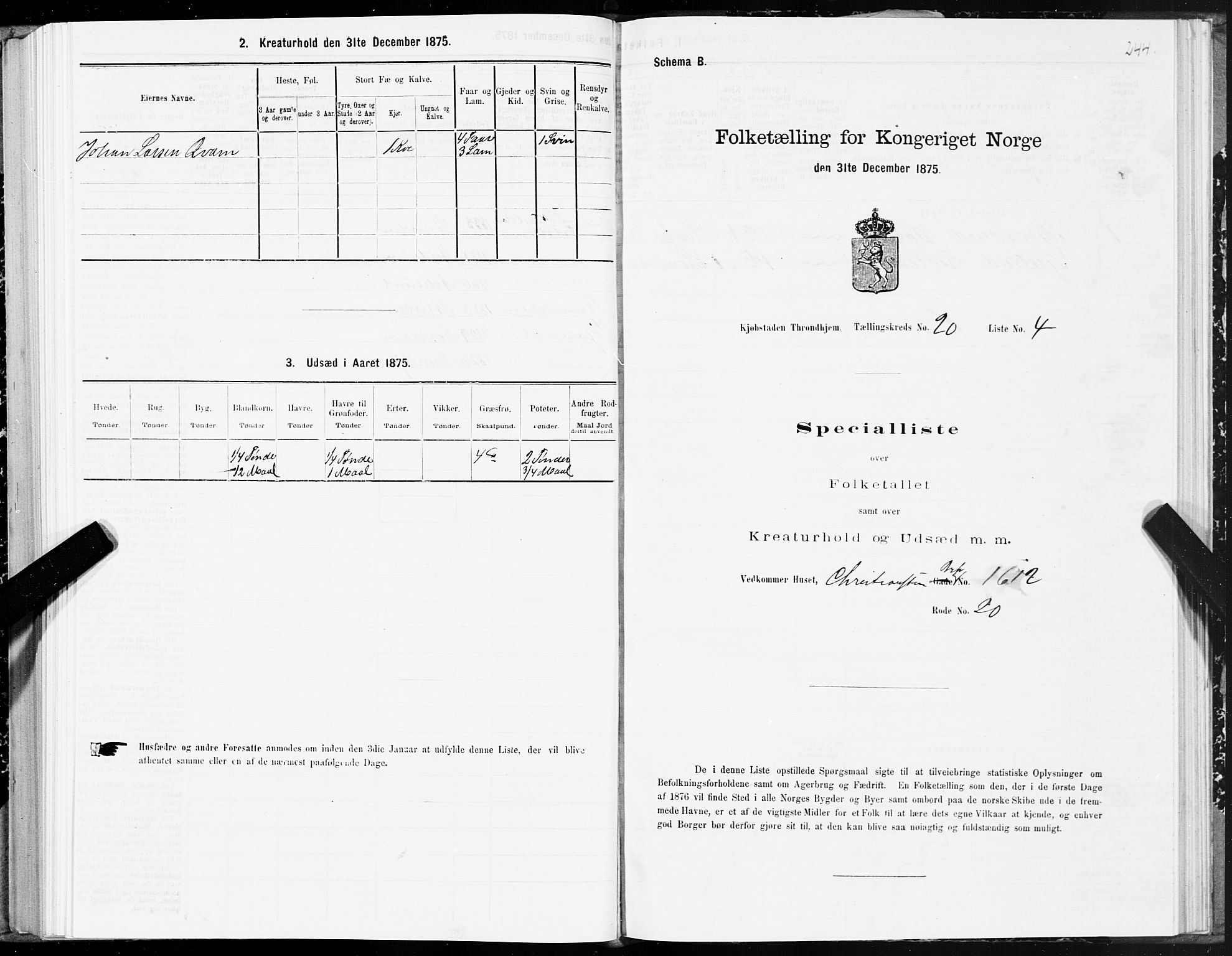 SAT, 1875 census for 1601 Trondheim, 1875, p. 10244